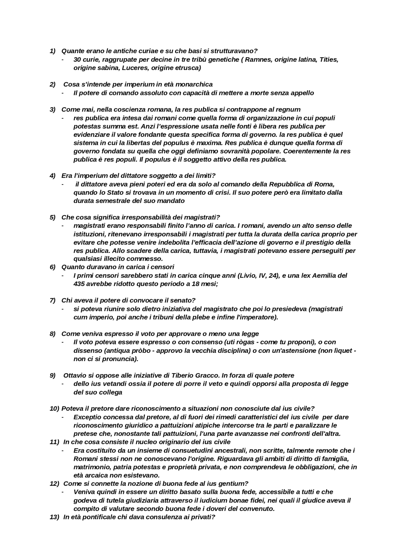 Risposte aperte del Paniere di Diritto Romano Ecampus Lorenzo