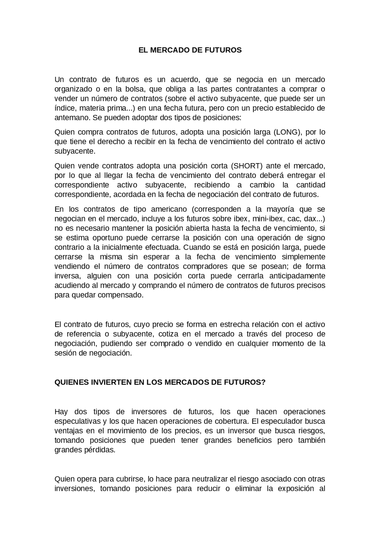 EL MERCADO DE FUTUROS Apuntes de Marketing Docsity