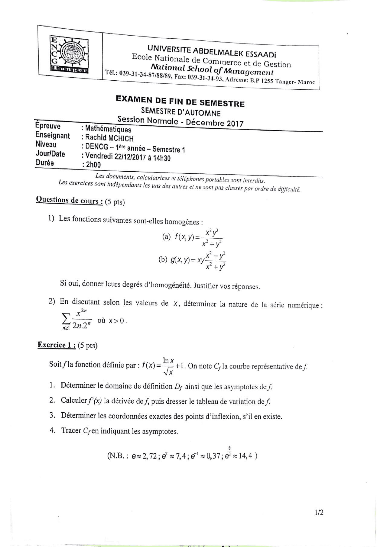 Examen des mathématiques 2017/2018 | Schemes and Mind Maps Business ...