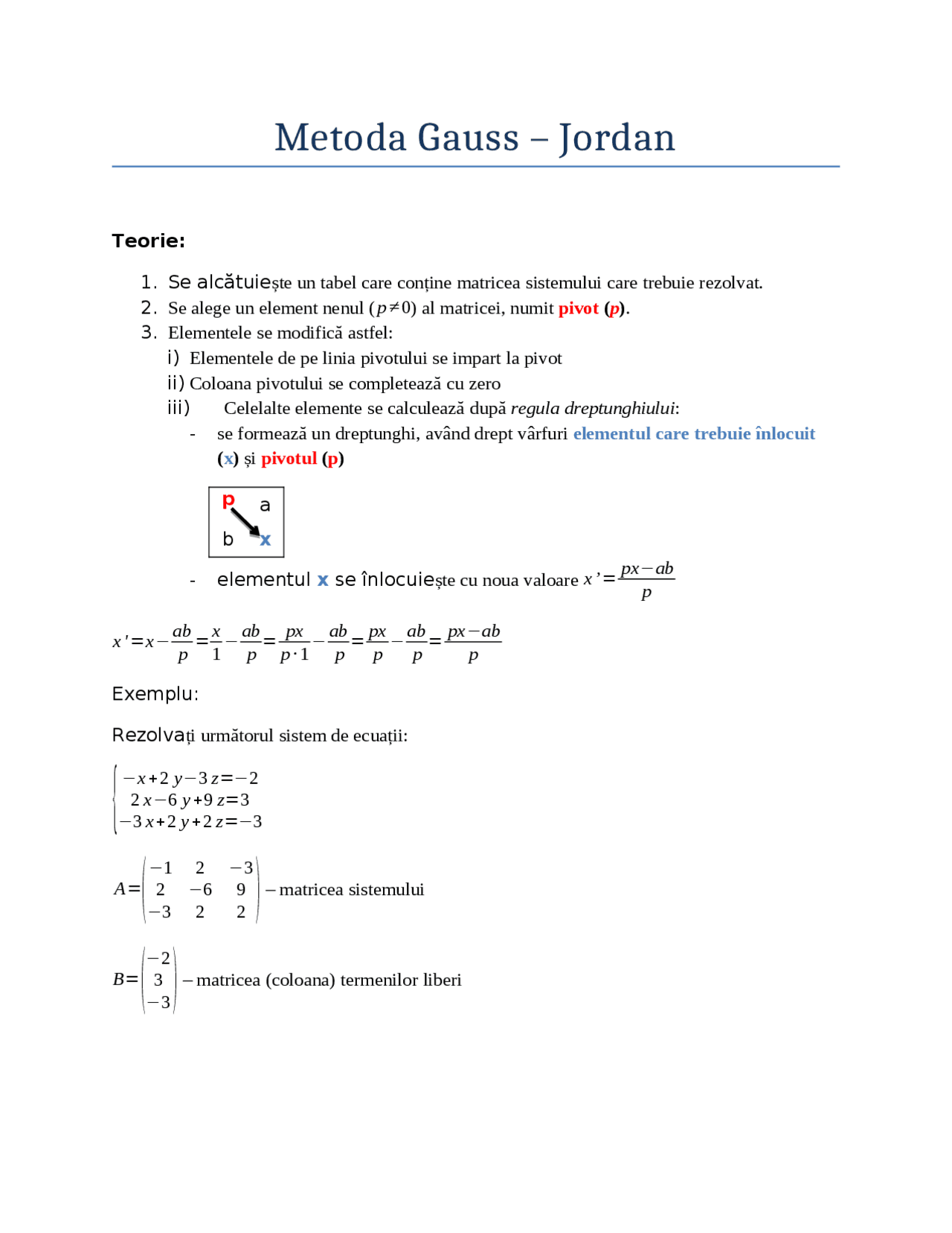 Gauss Math Test Metoda Gauss Jordan - matematică | Cheat Sheet Mathematics | Docsity