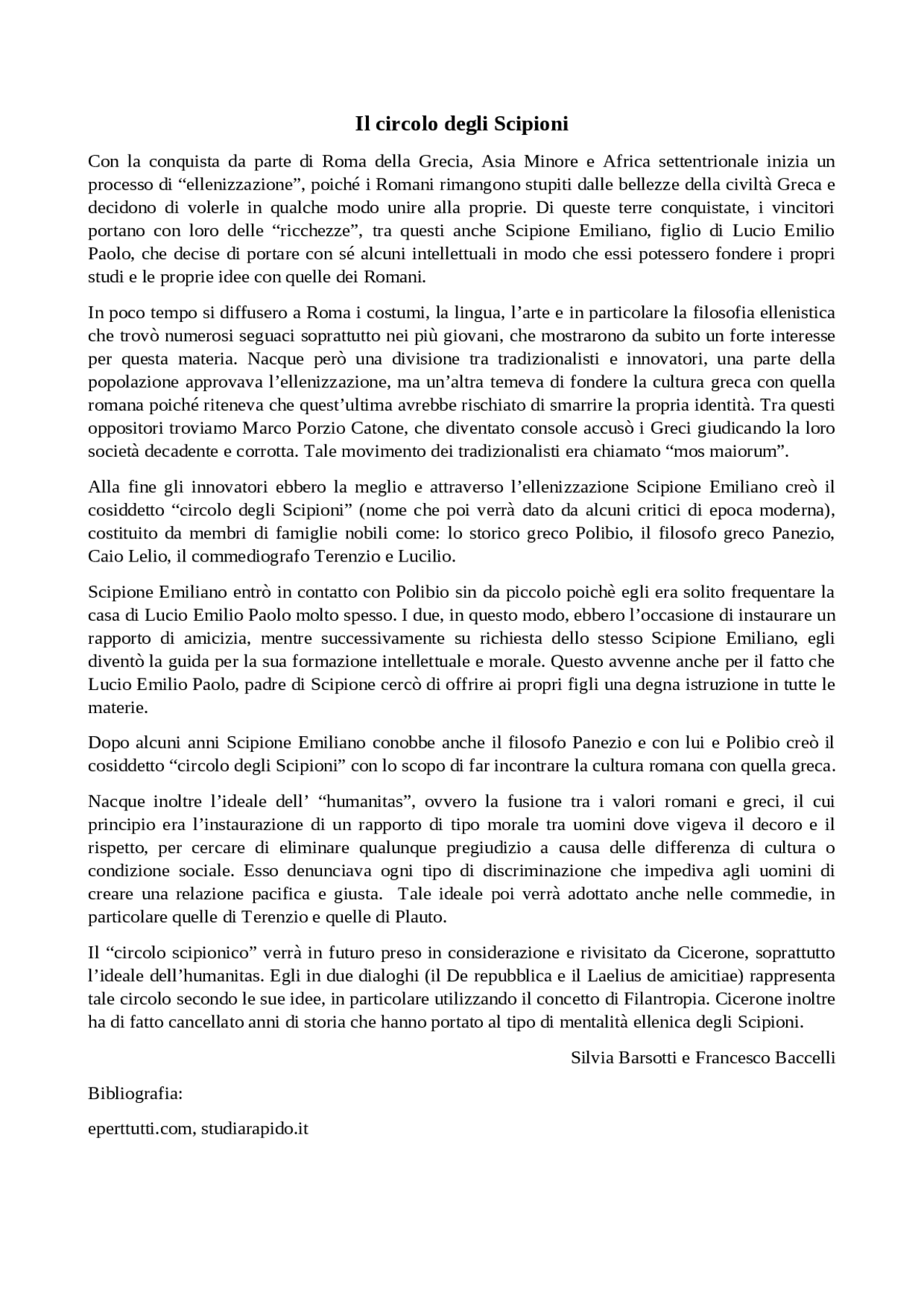 Circolo degli scipioni Schemi e mappe concettuali di Latino Docsity