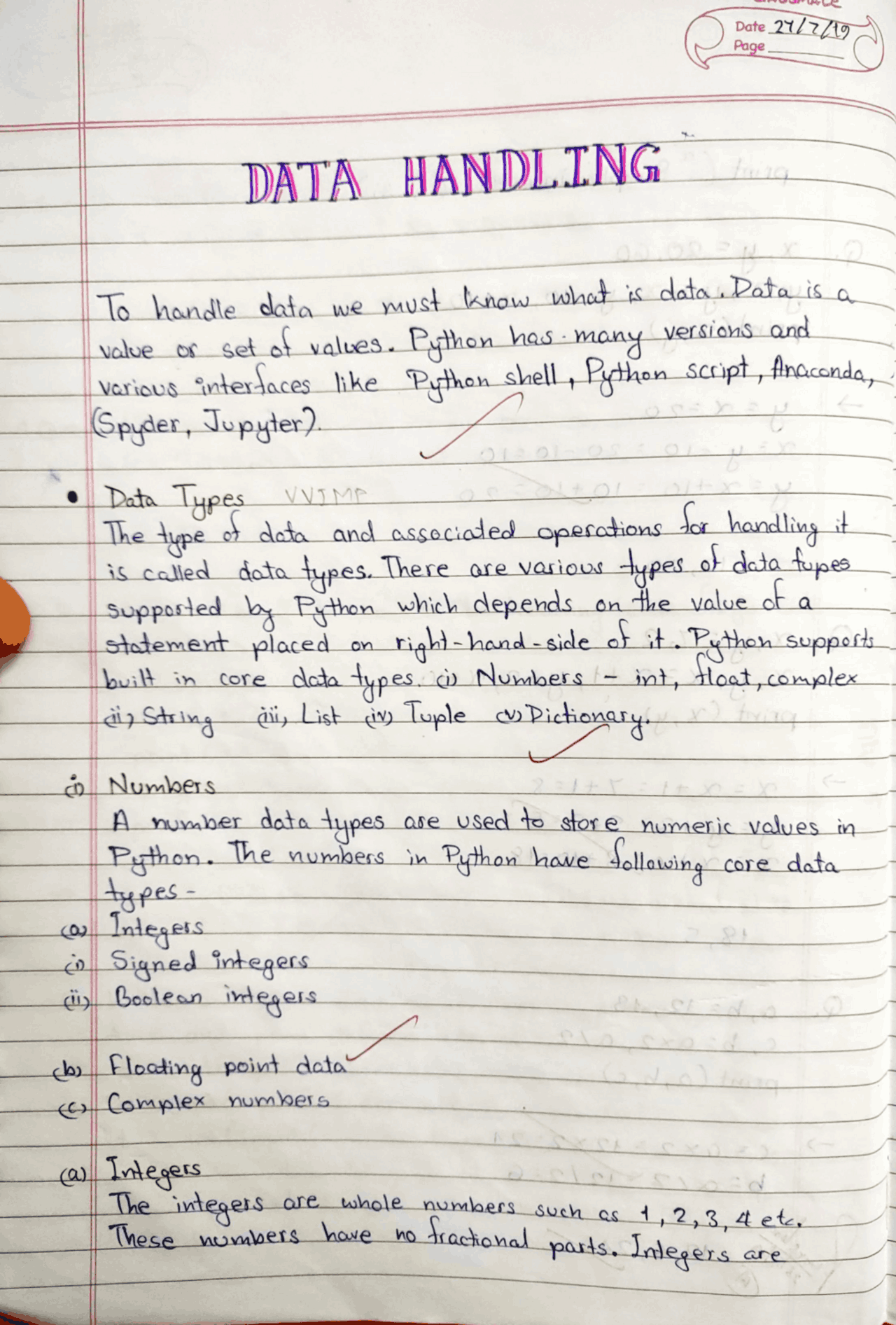Data Handling in Python | Lecture notes Computer science | Docsity