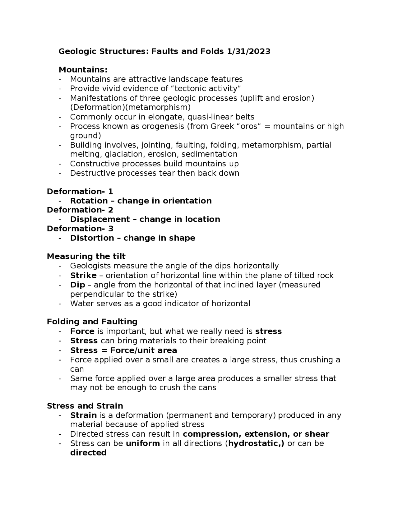 Geologic Field Notes Example The geologic structures of the earth by natural processes | Lecture ...