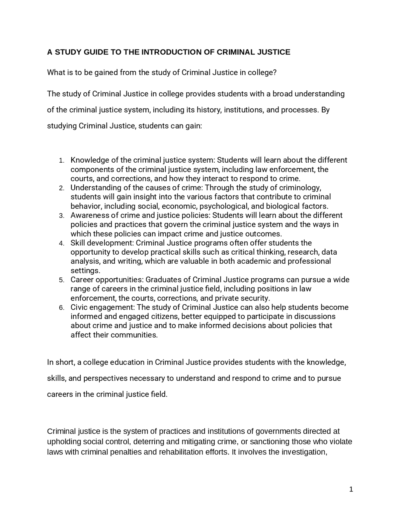 A STUDY GUIDE TO THE INTRODUCTION OF CRIMINAL JUSTICE | Study Guides ...