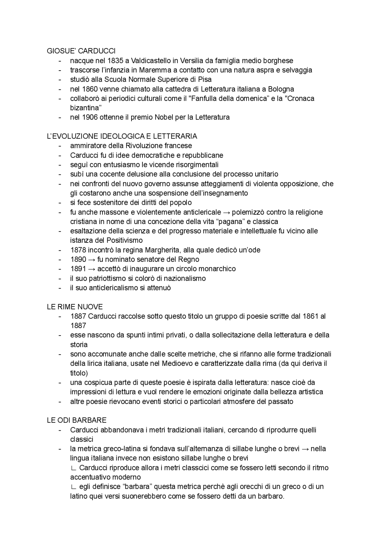 Carduchi Language Giosuè Carducci vita e opere | Schemi e mappe concettuali di Italiano ...