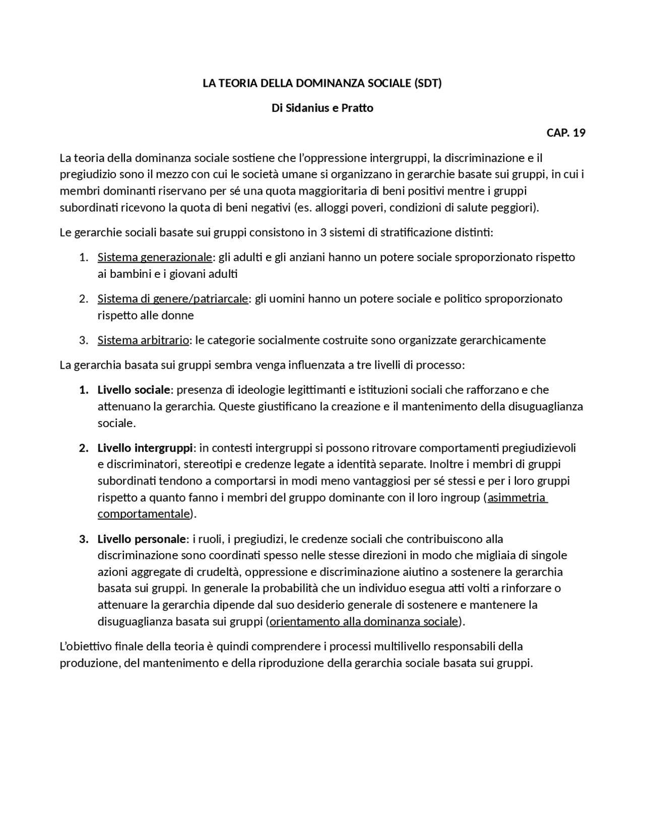 Teoria della dominanza sociale Appunti di Psicologia Sociale Docsity