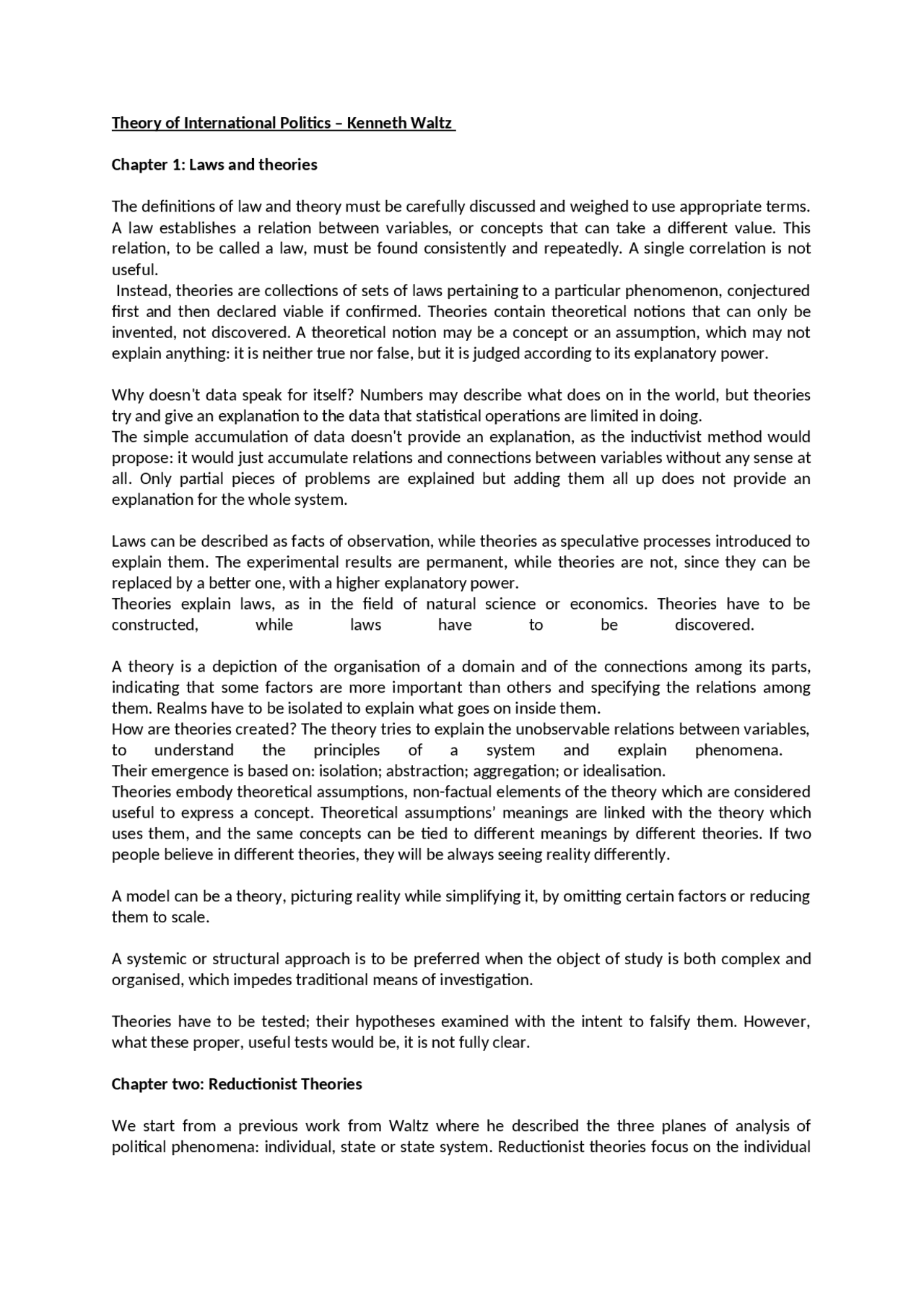 Theory of International Politics by Waltz (full summary) | Sintesi del ...