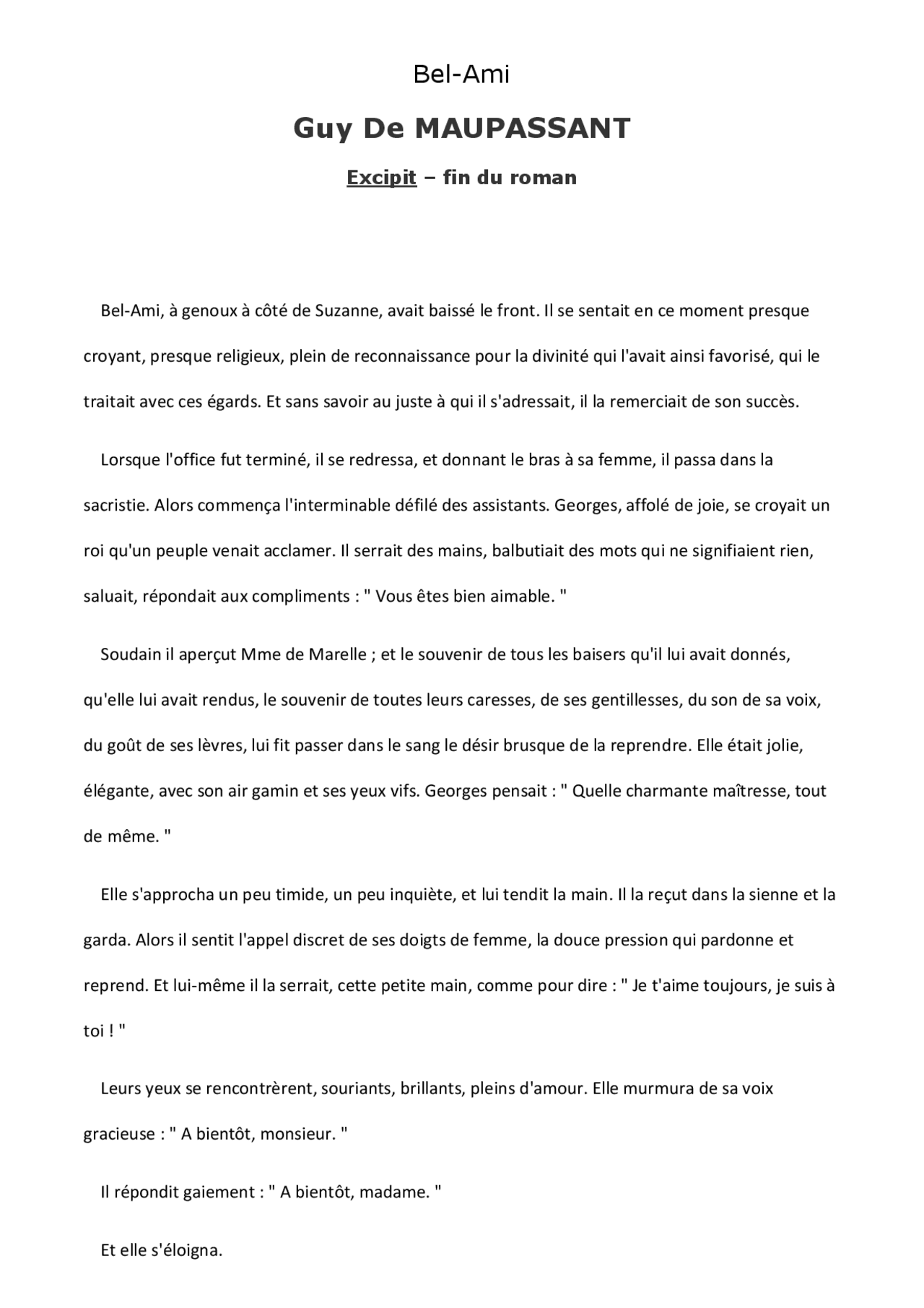 Bel Ami Maupassant Excipit Notes Littérature Docsity Bel Ami Maupassant Excipit Notes Littérature Docsity