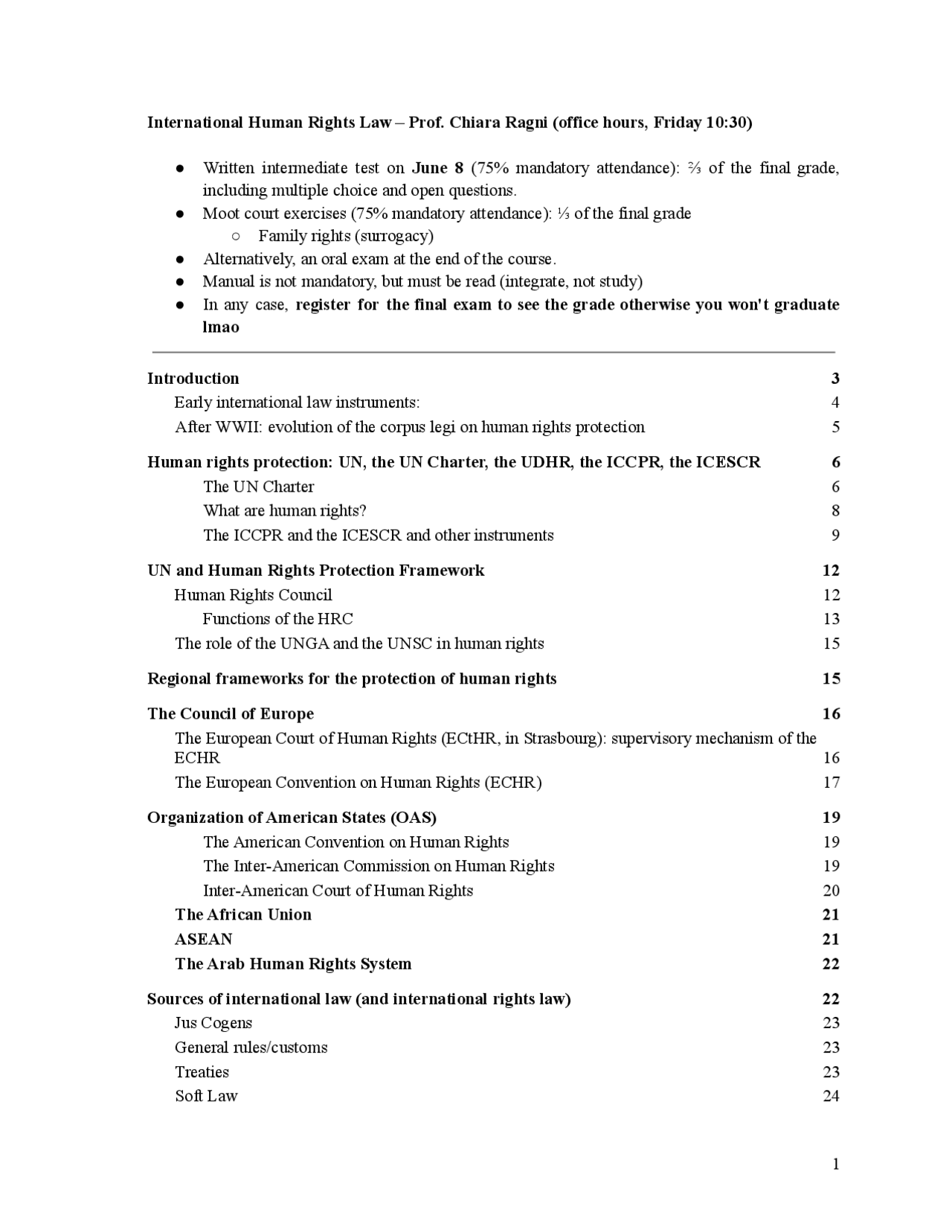 Human Rights Law (IPLE, UNIMI) Dispense di Diritti Umani Docsity