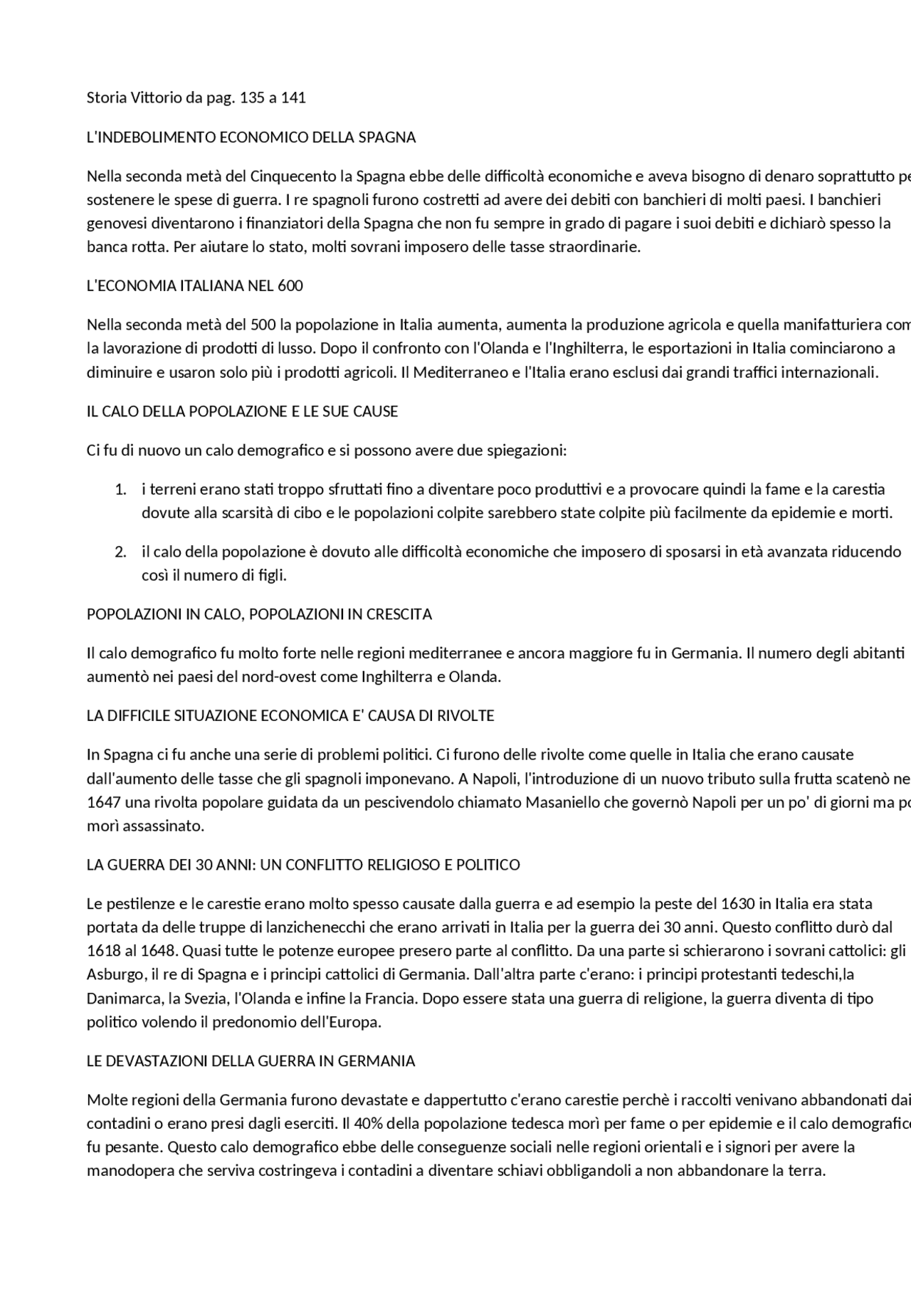 La guerra dei 30 anni | Schemi e mappe concettuali di Storia | Docsity