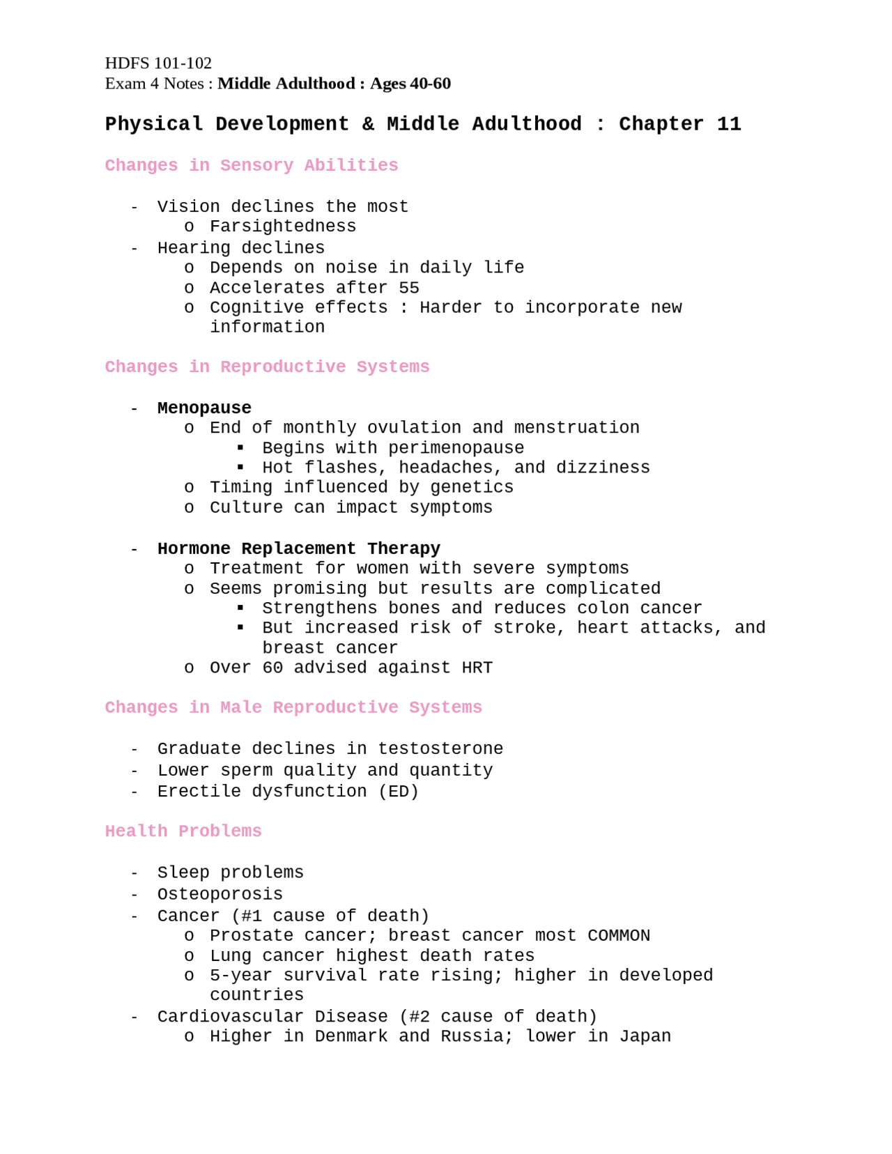 Exam Four Study Notes | Lecture notes Human Development | Docsity