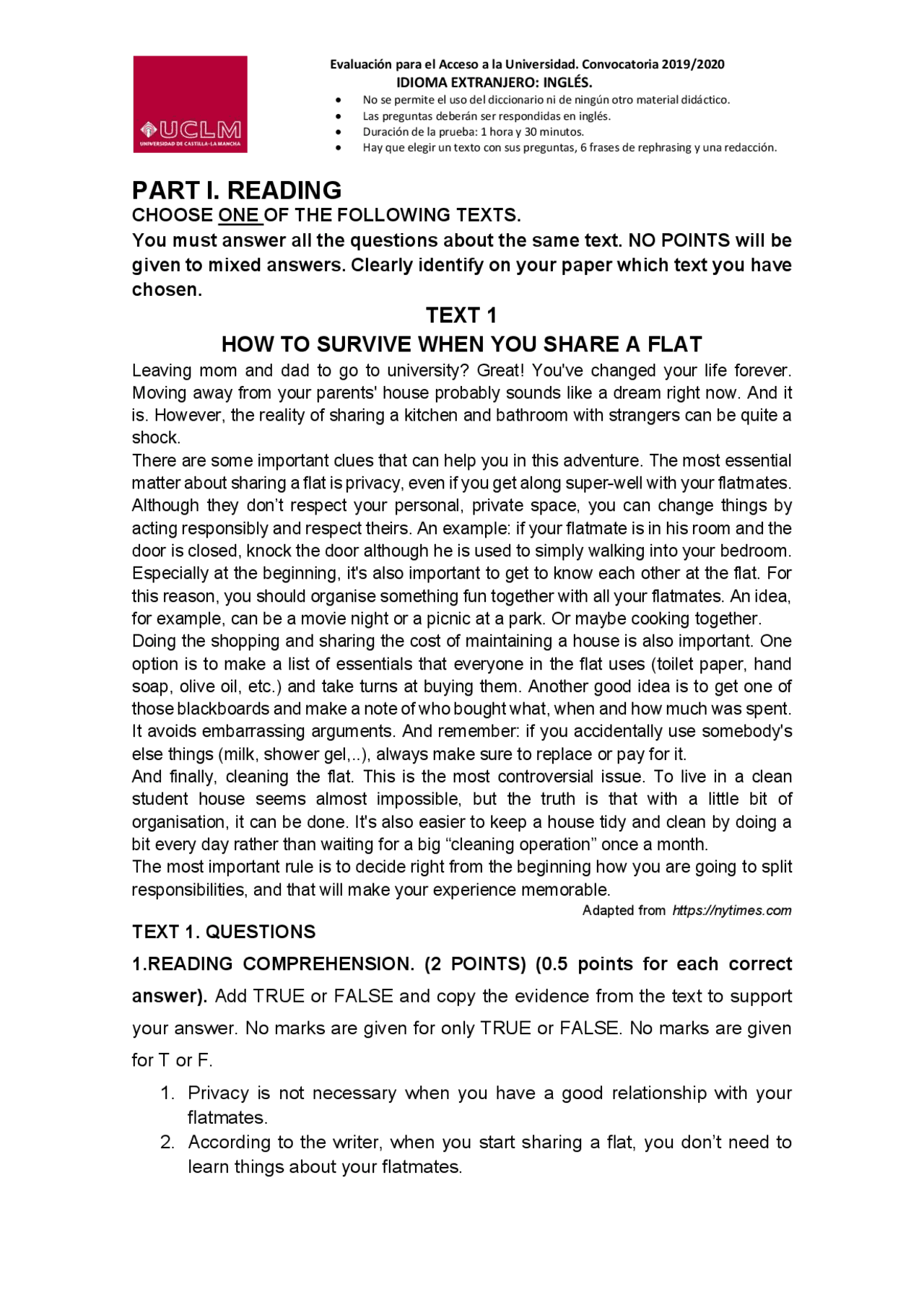 Examen ingles ciencias | Exámenes de Inglés | Docsity