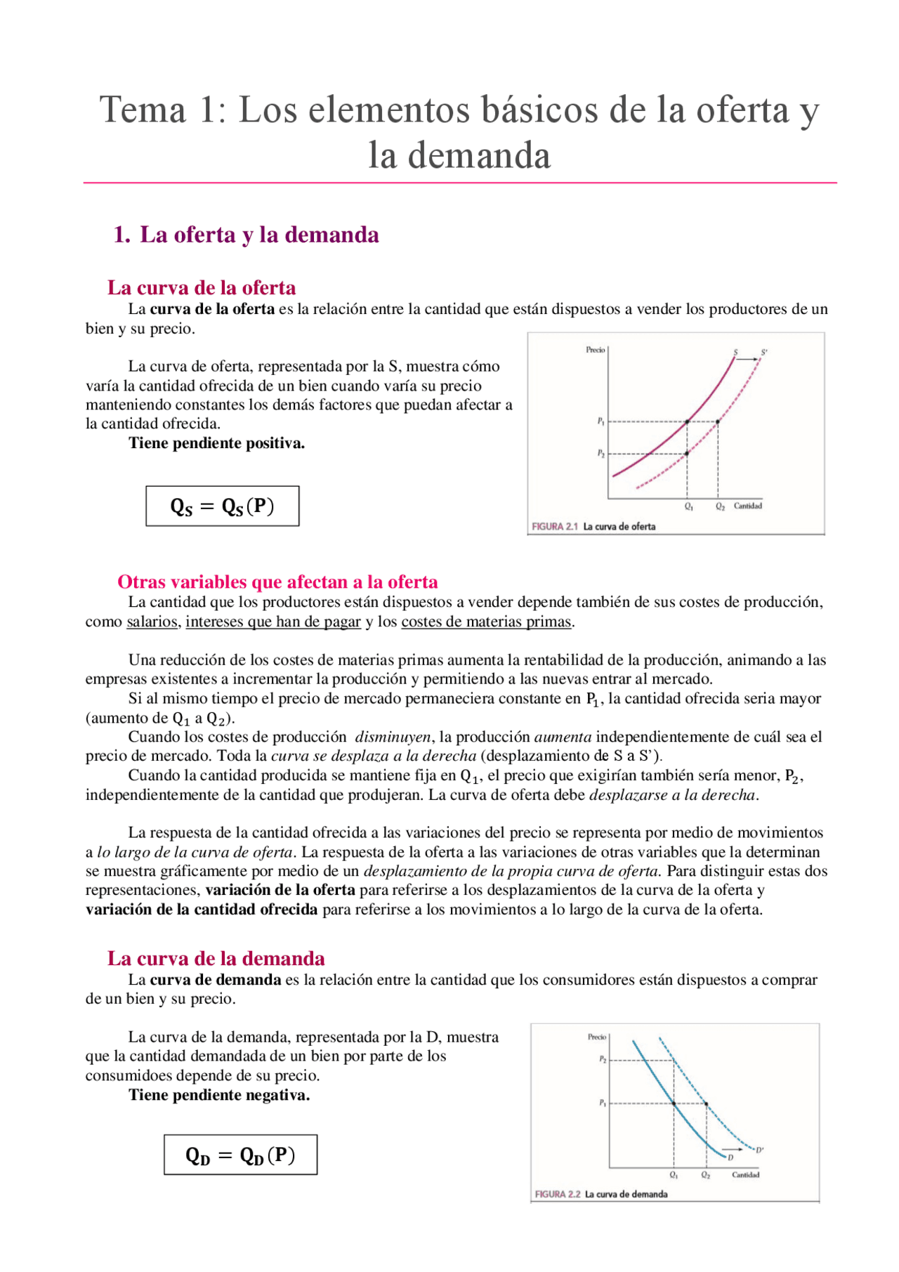 Tema 1. Los elementos básicos de la oferta y la demanda | Study notes ...
