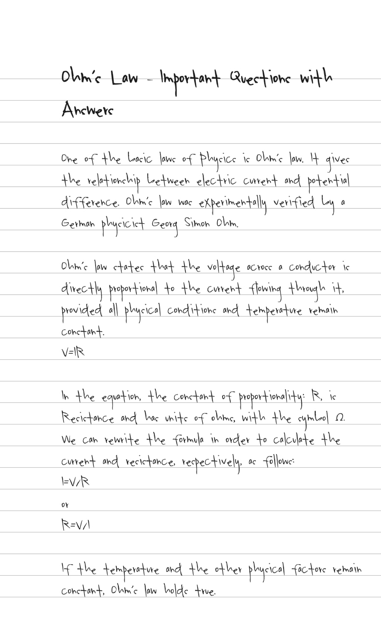 Important questions and answers of Ohms law in physics | Exams Physics ...