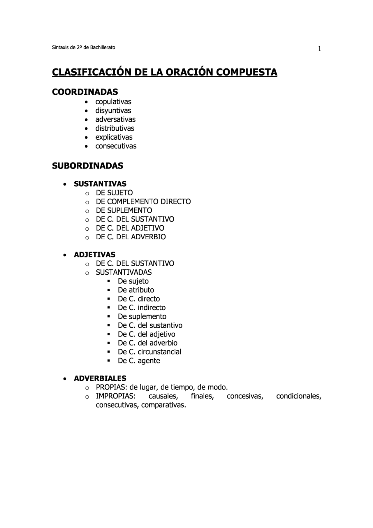 Oraciones compuestas | Apuntes de Lengua y Literatura | Docsity