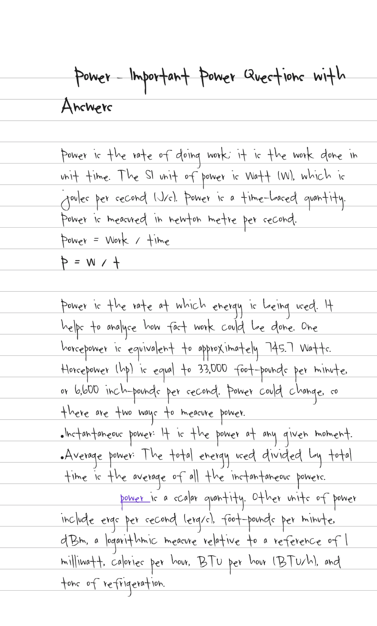 Important questions and answers of chapter power in physics | Exams ...
