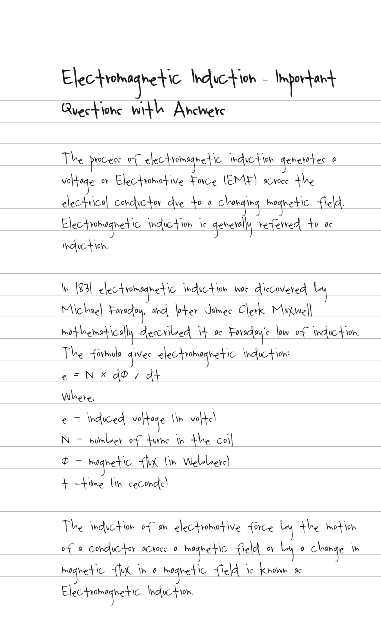 Important Questions And Answers Of Chapter Electromagnetic Induction In