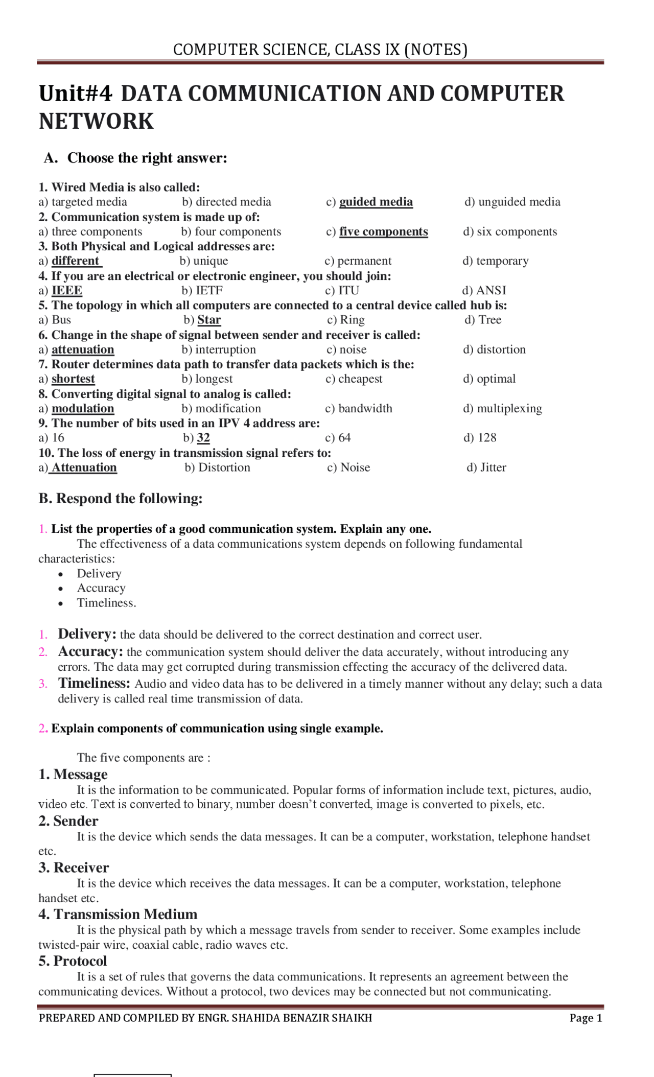 Computer Science Class IX unit 4 | Study notes Computer science | Docsity
