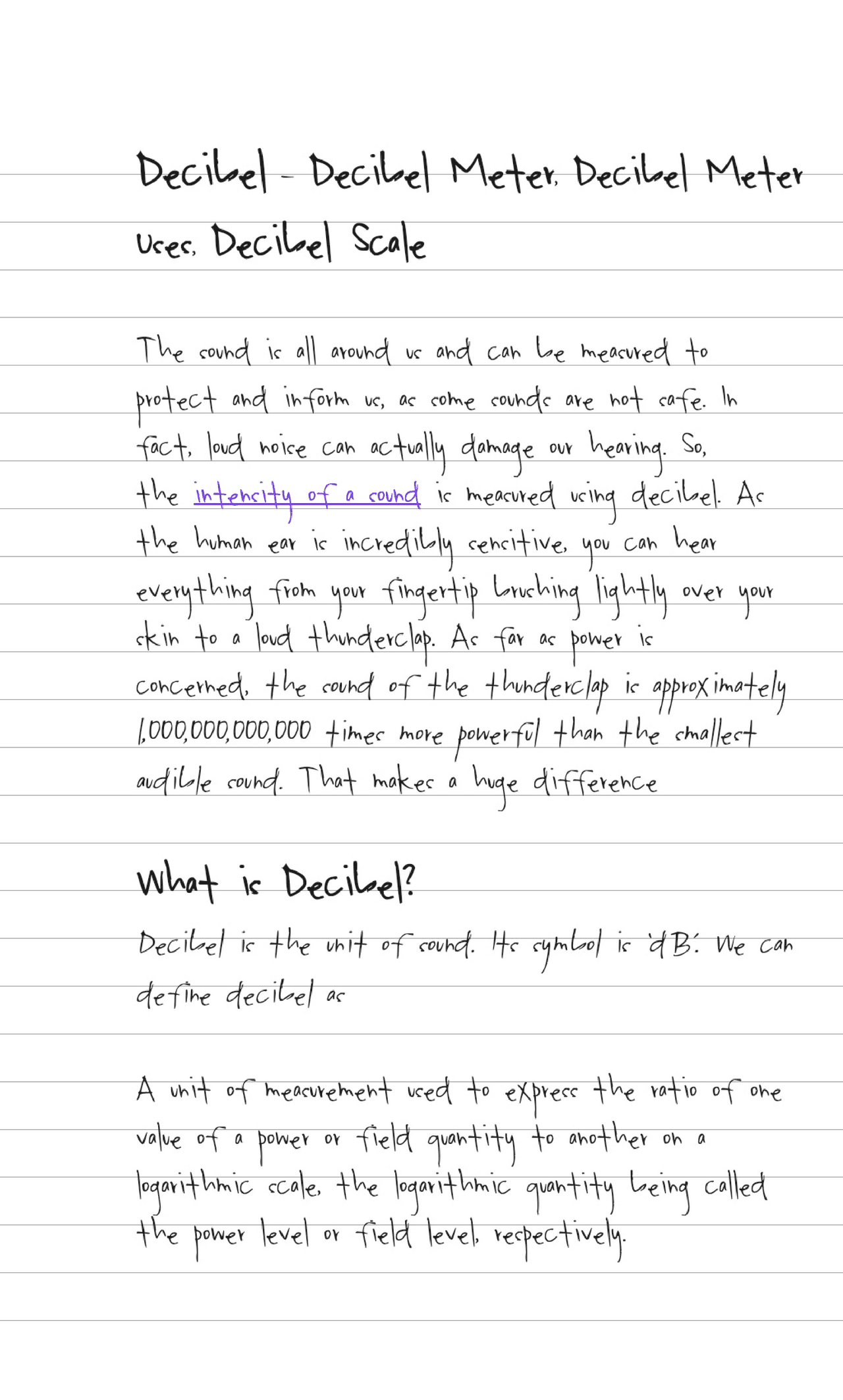 Understanding Decibel Scale and Decibel Meter Exams Physics Docsity