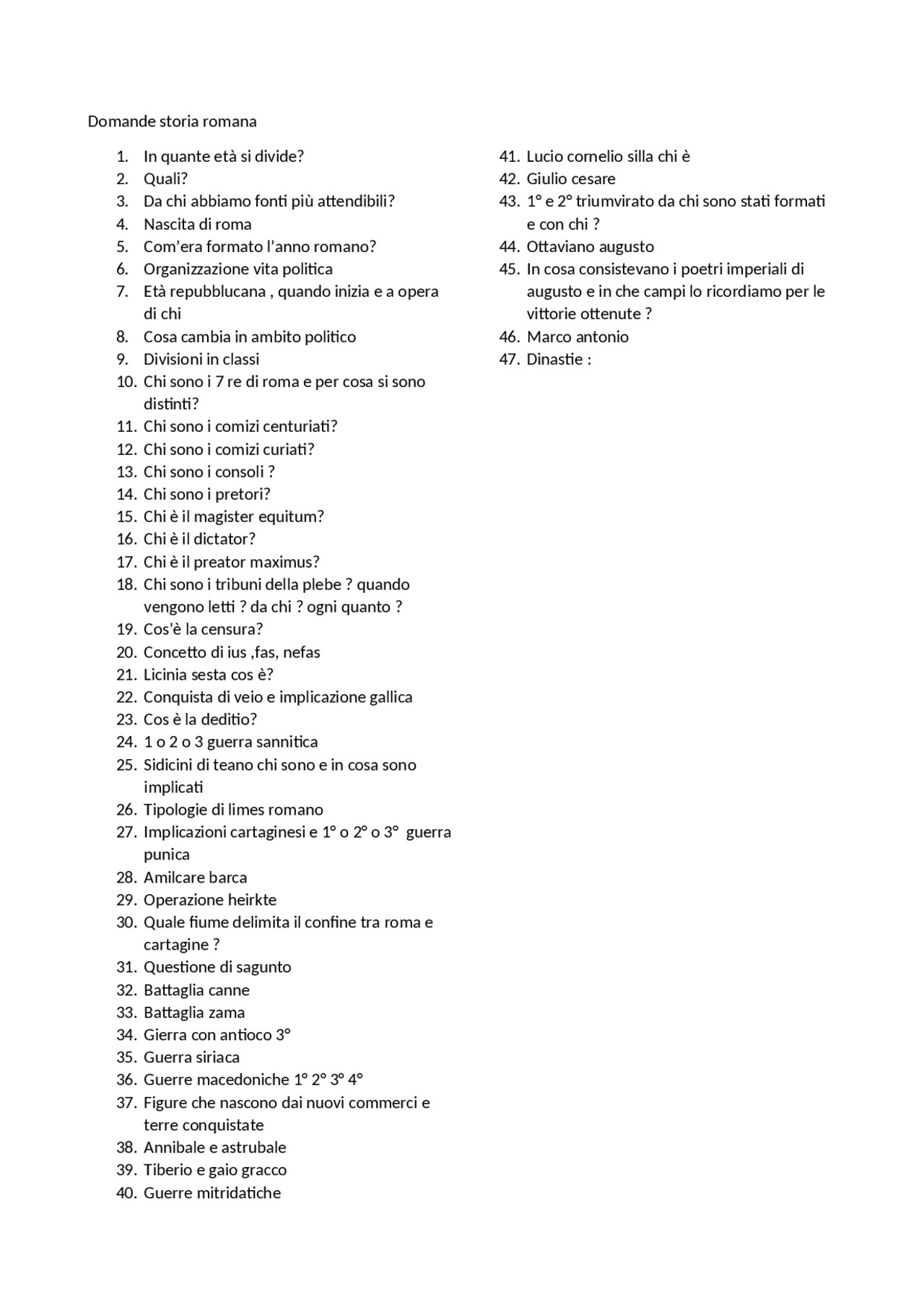 Domande pree esame di storia romana Esercizi di Storia Romana Docsity