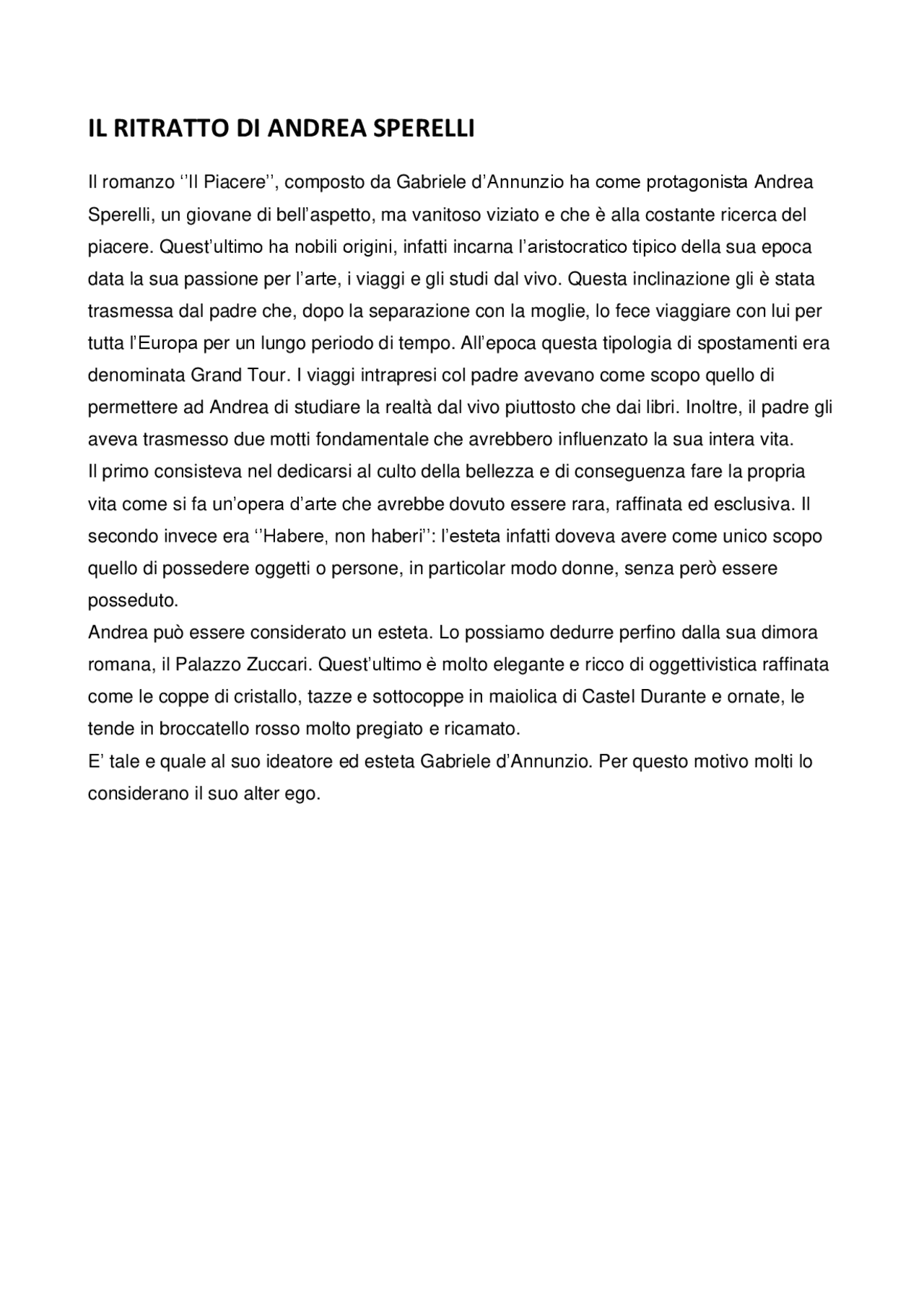 Il ritratto di Andrea Sperelli e l'estetismo Appunti di Italiano Docsity Il ritratto di Andrea Sperelli e l'estetismo Appunti di Italiano Docsity