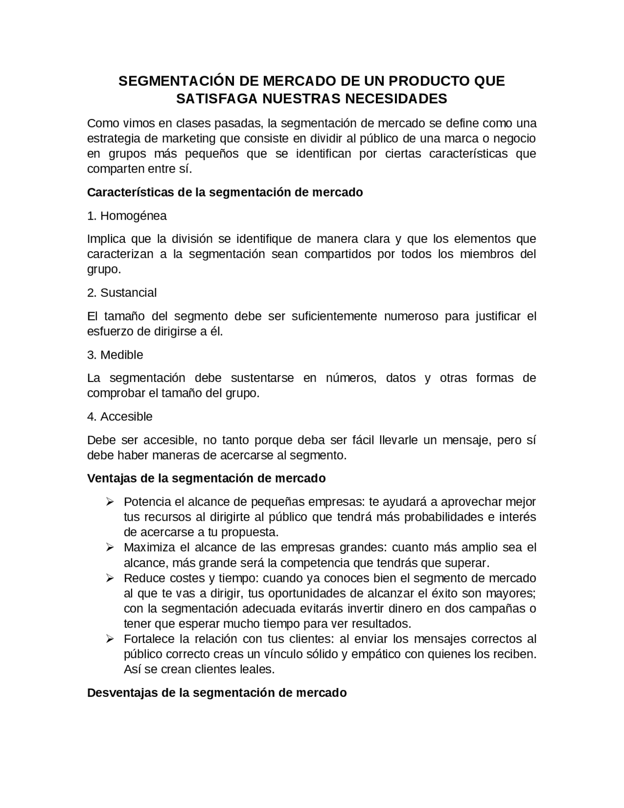 SEGMENTACIÓN DE MERCADO DE UN PRODUCTO QUE SATISFAGA NUESTRAS ...