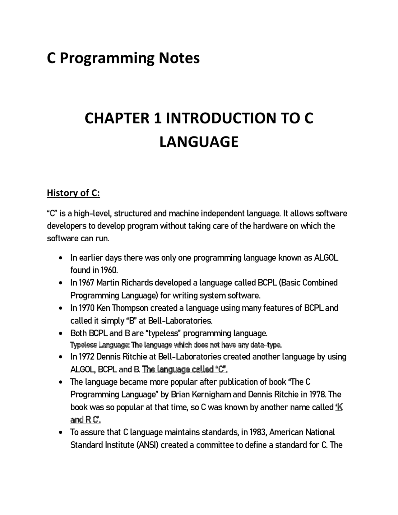 CHAPTER 1 (Introduction to C Programming) | Study notes C programming ...