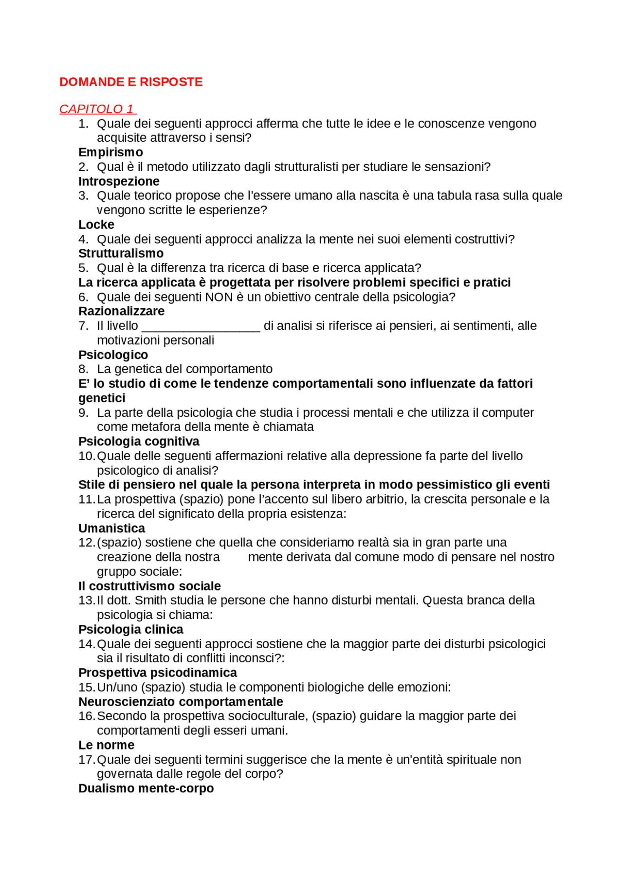 domande e risposte per quiz
