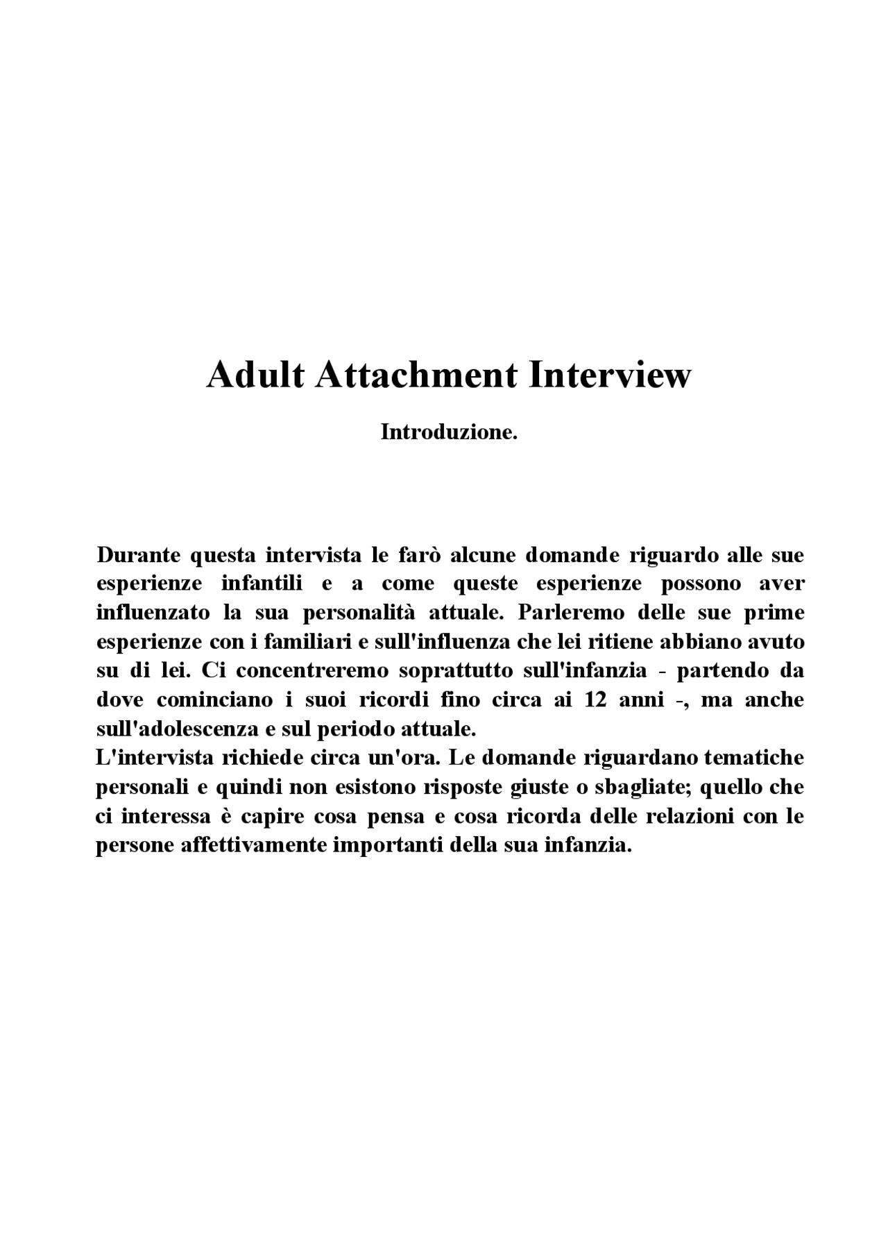 Protocollo Adult Attachment Interview Schemi e mappe concettuali di