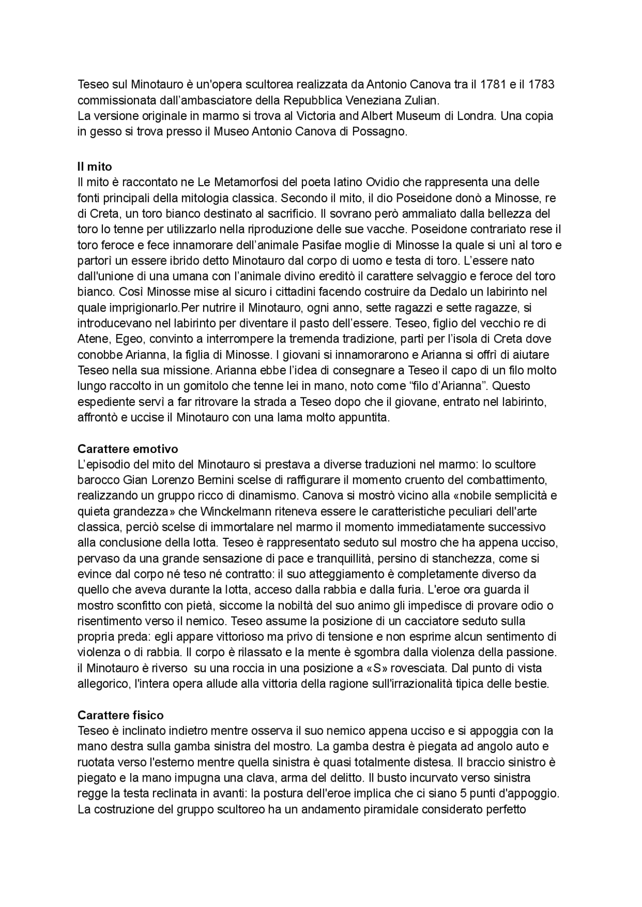 analisi teseo sul minotauro Appunti di Elementi di storia dell'arte