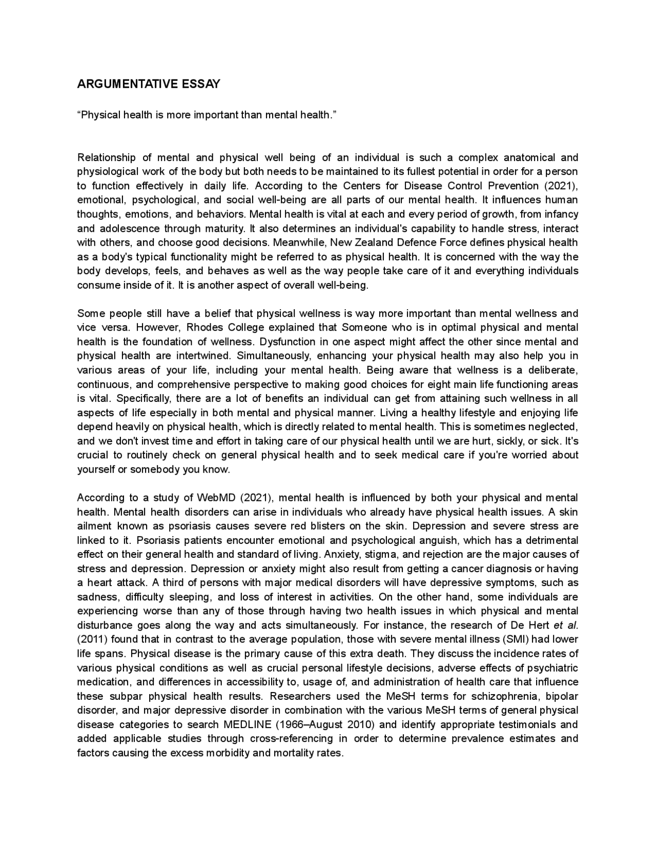 Physical Health or Mental Health : What is more important? | Essays ...