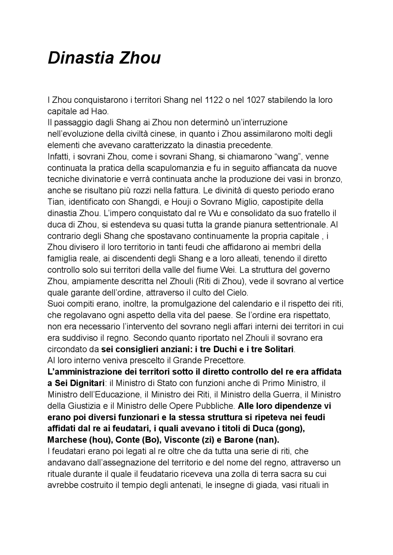 Dinastia Zhou riassunto Sintesi del corso di Storia dell'Asia Docsity