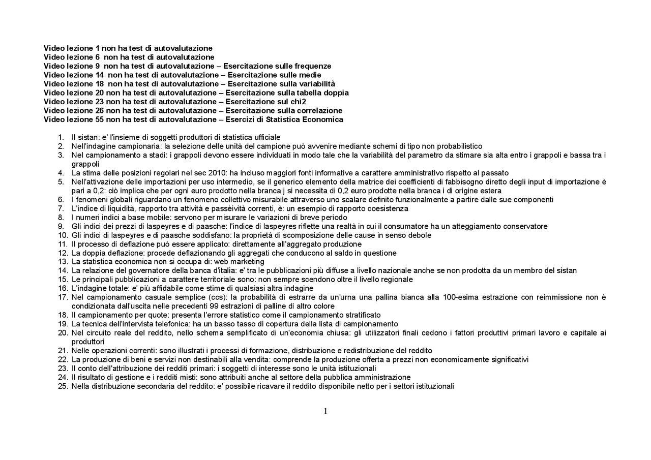 Statistica economica L14 MERCATORUM SCIENZE GIURIDICHE | Prove d'esame