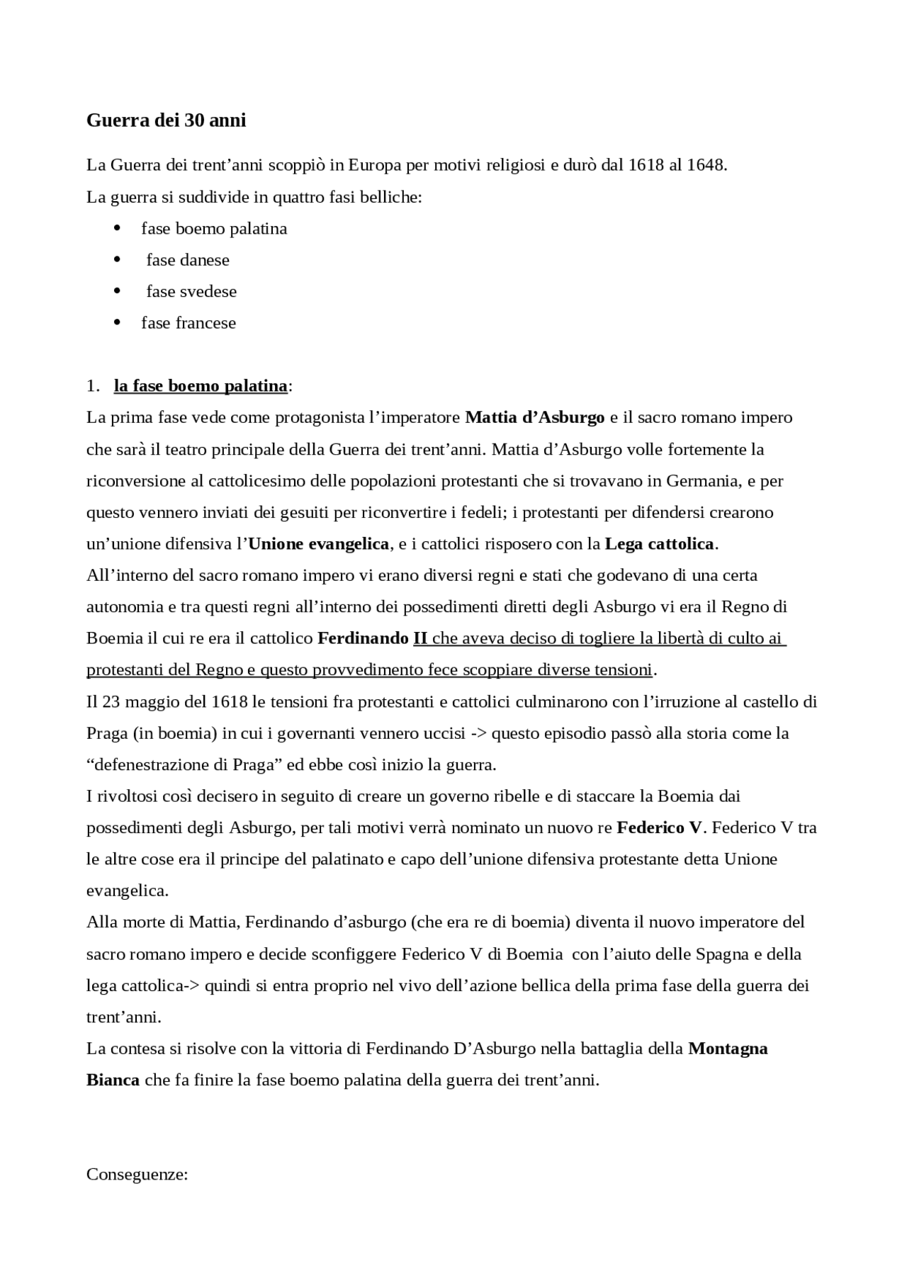 Guerra dei trenta anni | Schemi e mappe concettuali di Storia Moderna ...