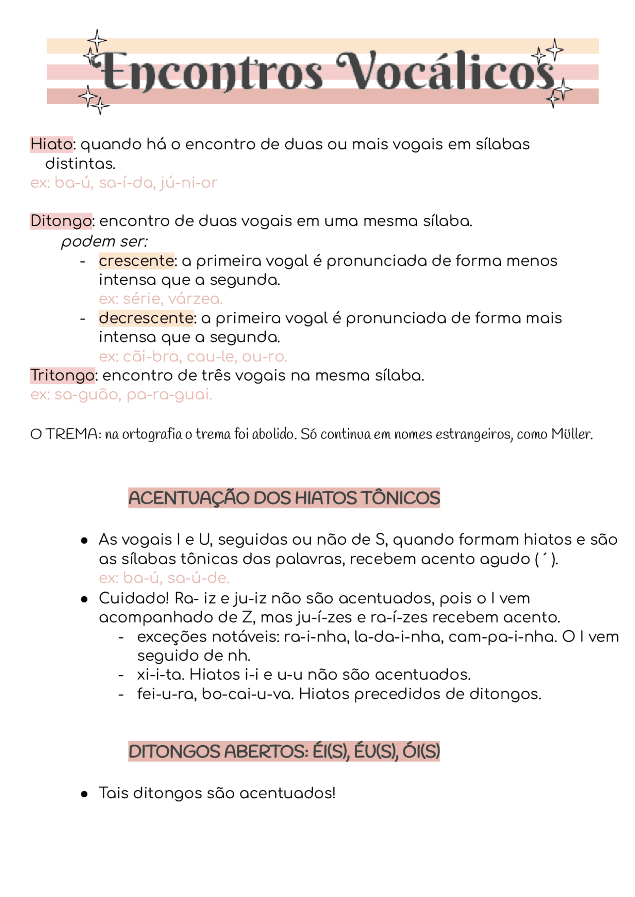 resumo: ENCONTROS VOCÁLICOS (ditongos, tritongos, hiatos) dicas e ...