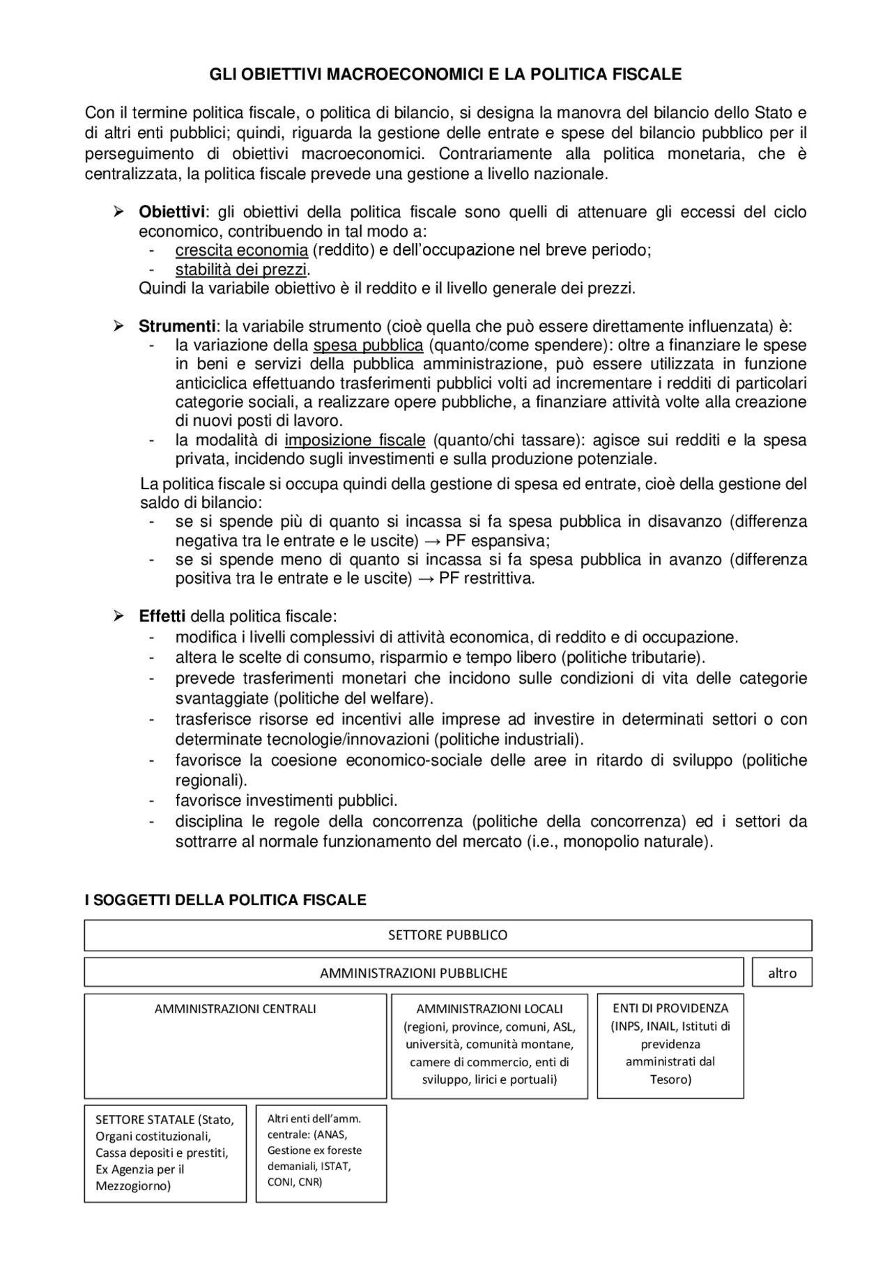 La politica fiscale (obiettivi macroeconomici e politica fiscale ...