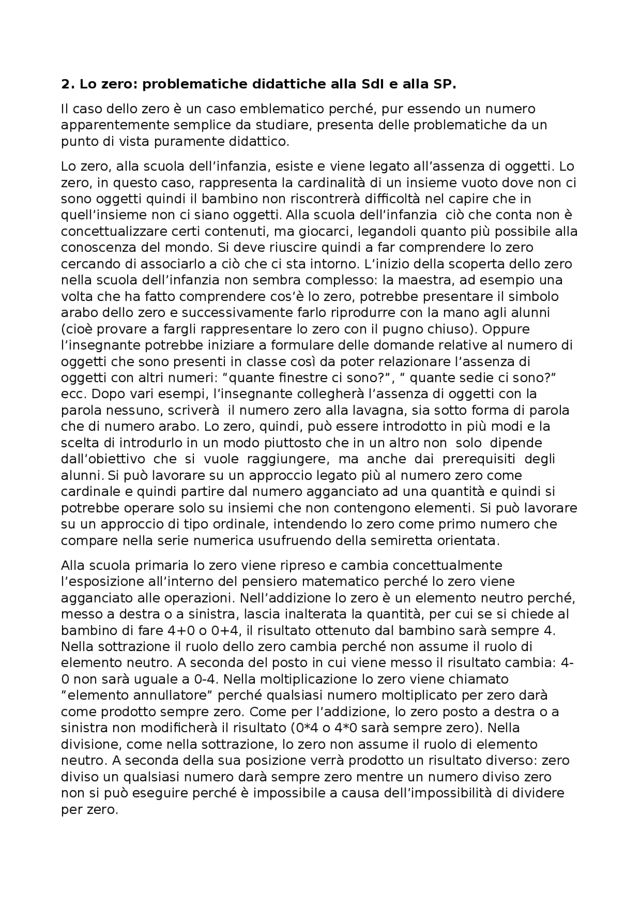 2. Lo zero: problematiche didattiche alla SdI e alla SP | Prove d'esame ...
