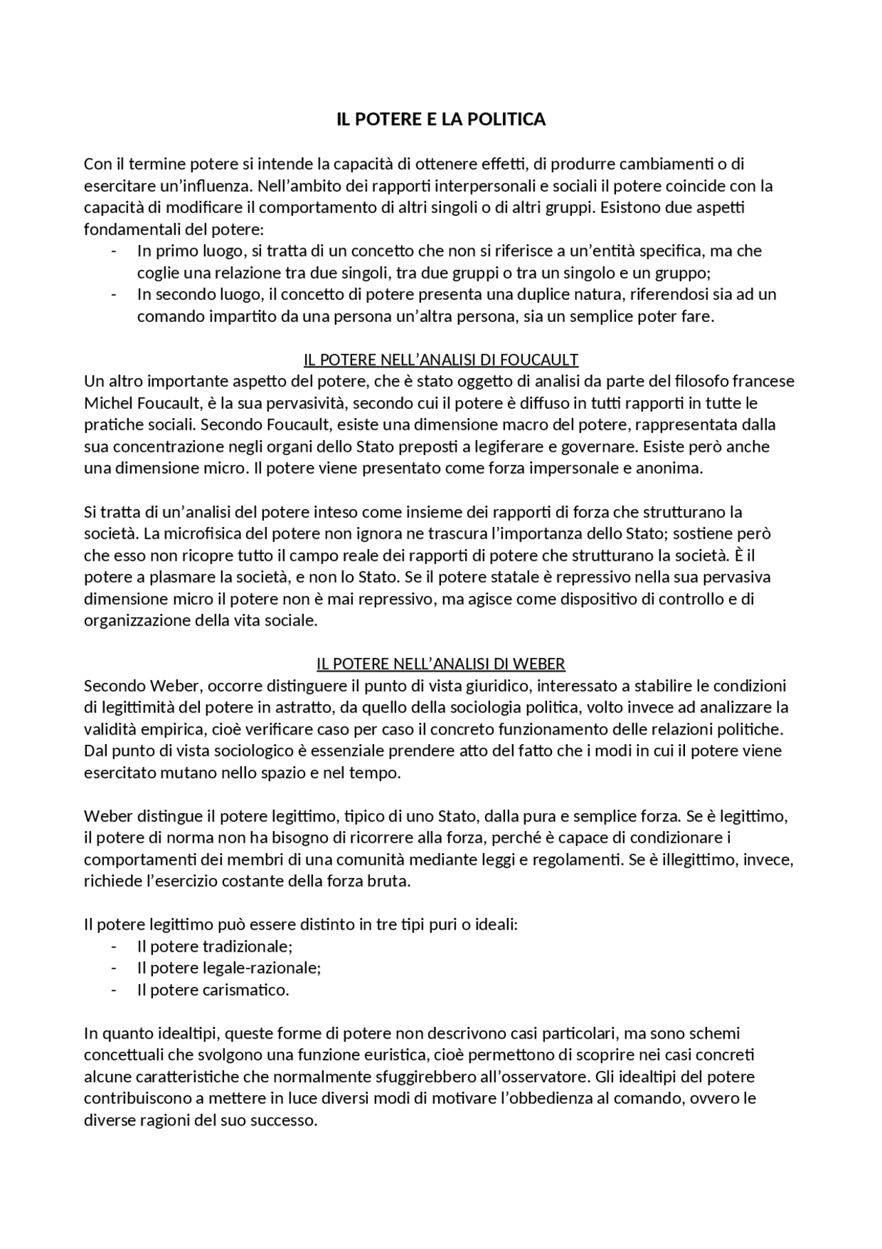 Il potere e la politica Appunti di Scienze Umane Docsity