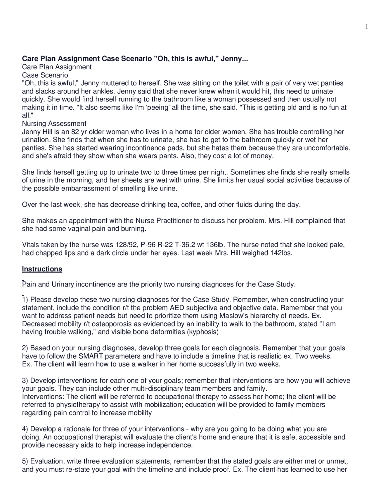 Care_plan_assignment_case_scenario. | Exams Nursing | Docsity