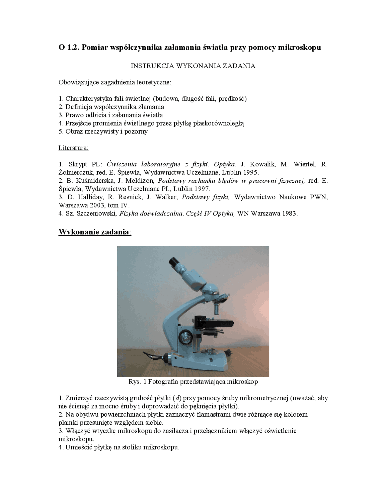 Metoda Pomiaru Współczynnika Załamania Przy Pomocy Mikroskopu