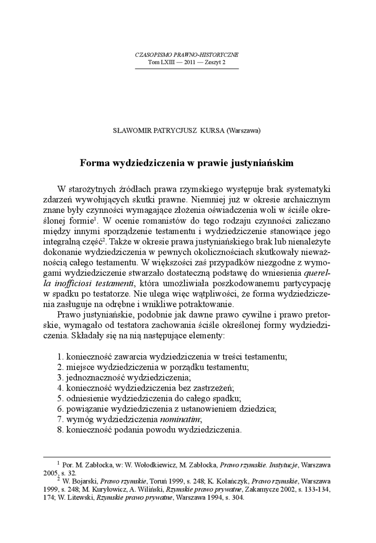 Forma wydziedziczenia w prawie justyniańskim Ćwiczenia Prawo rzymskie