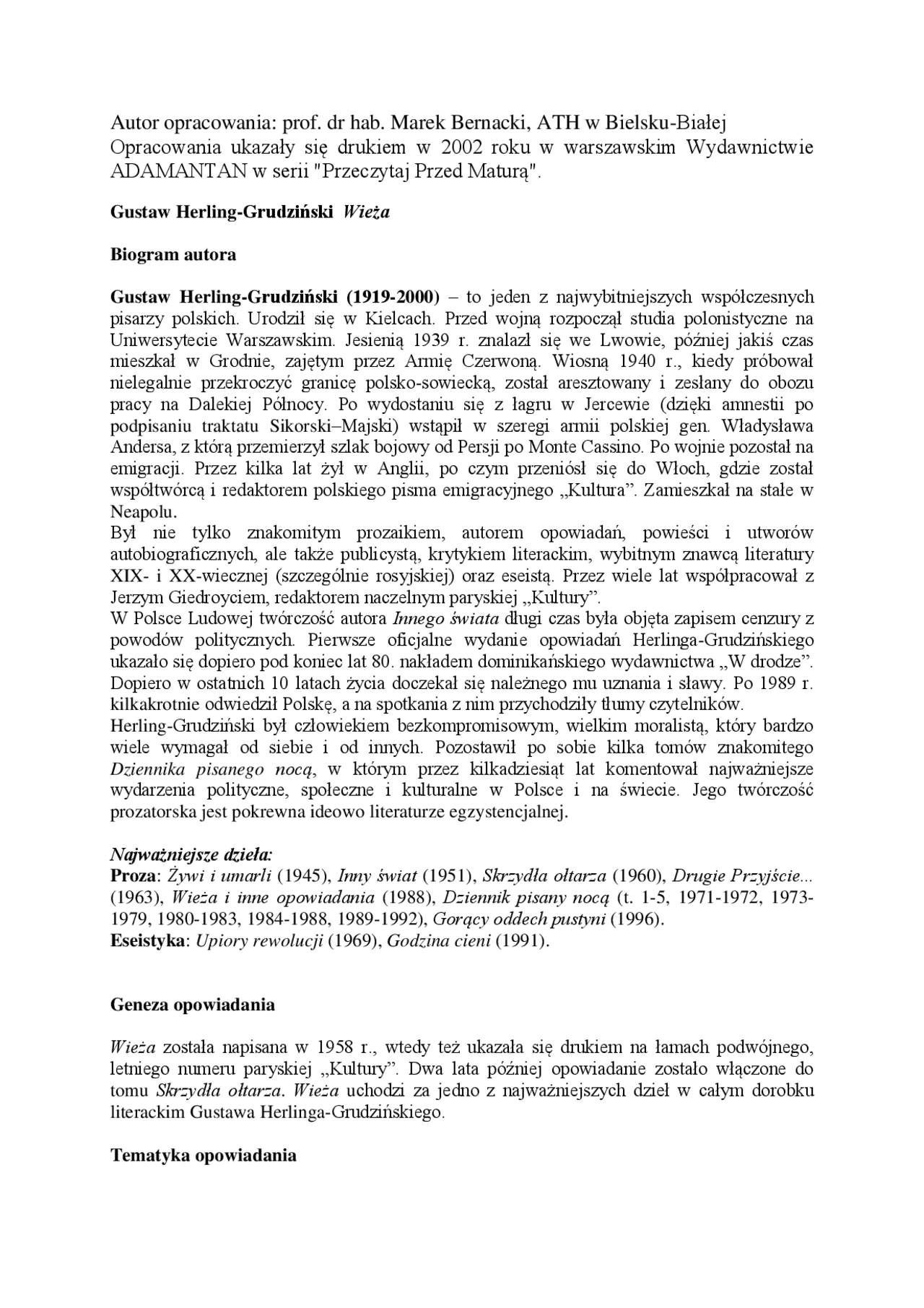 Sprawdzian 1 Grudziński Trafił Do Obozu Ponieważ