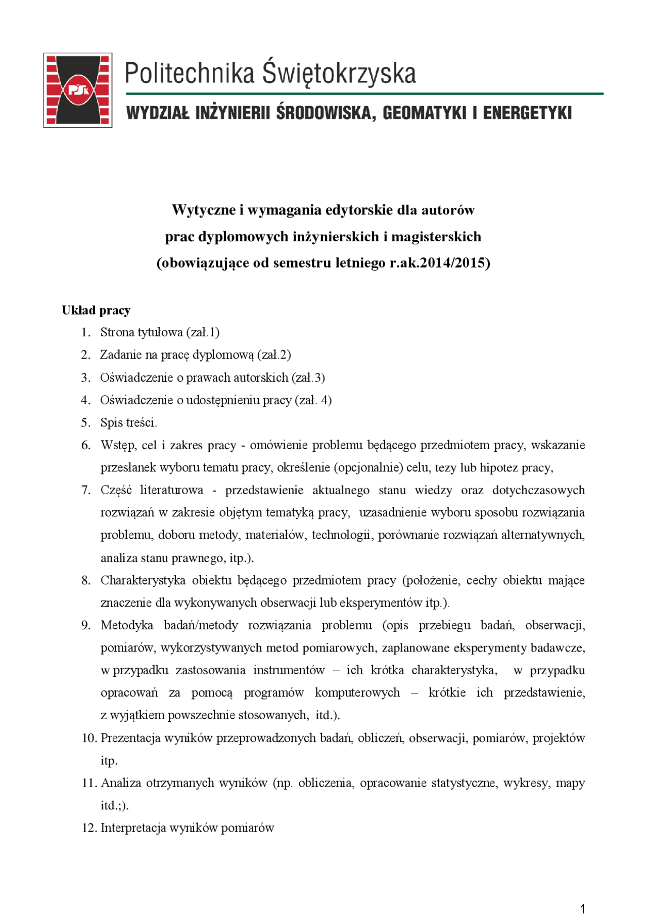 Wymogi-ogólne-pracy-dyplomowej-1.pdf | Notatki Ochrona środowiska | Docsity