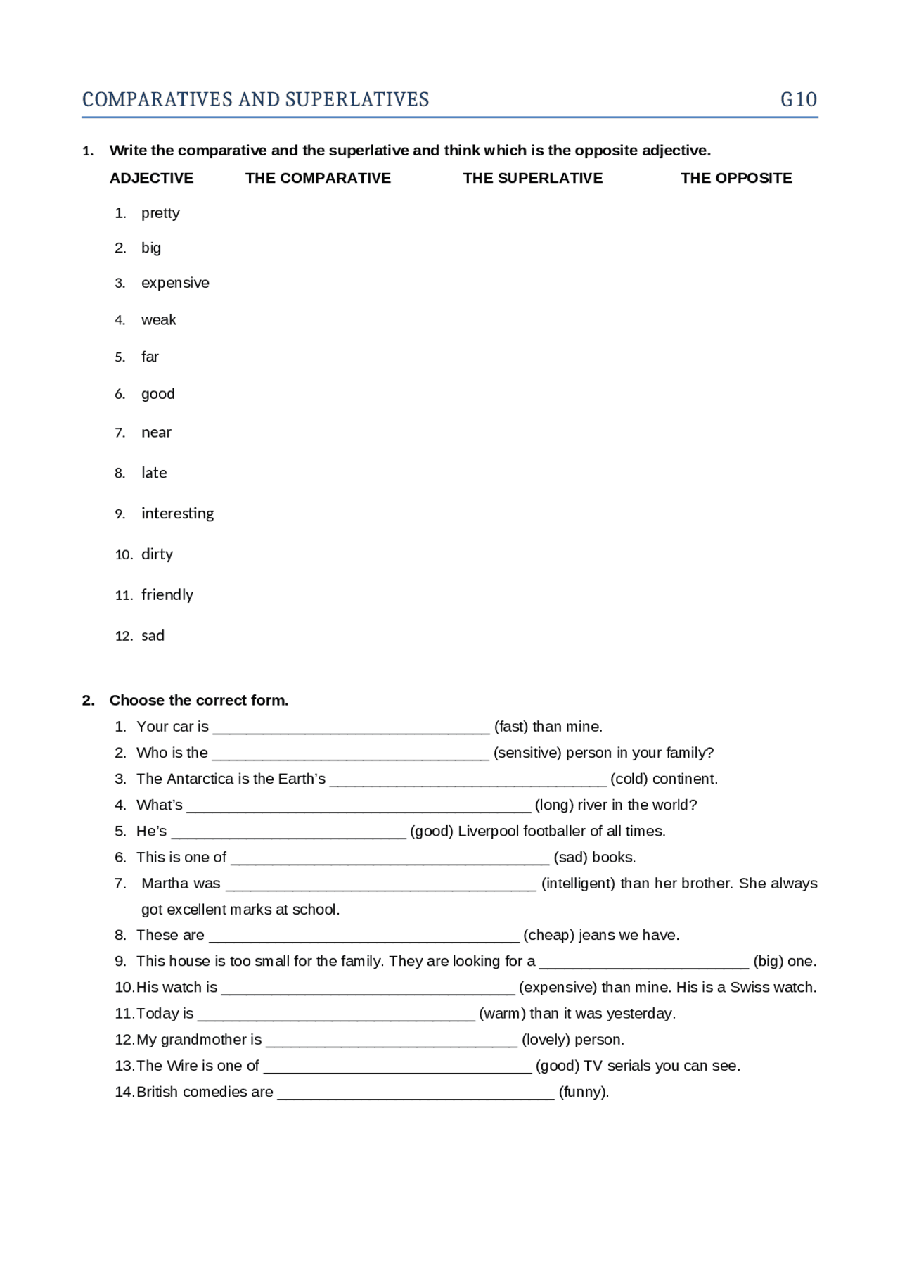 Ejercicios para repasar comparativo y superlativo en inglés ...