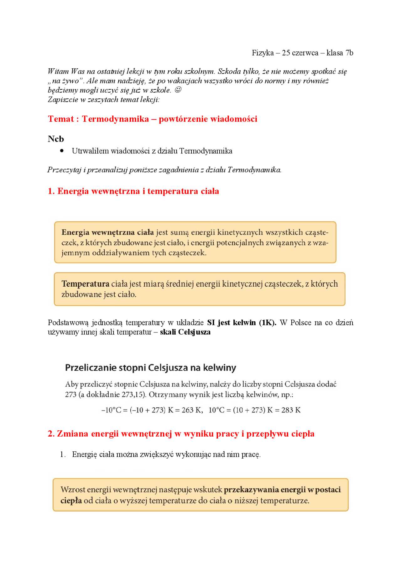 Termodynamika – powtórzenie wiadomości Ncb 1. Energia | Publikacje