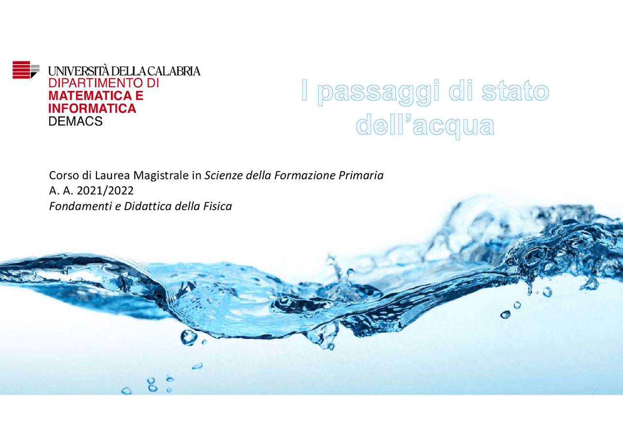 Laboratorio sui Passaggi di stato dell'acqua - SFP - esame prof. Sapia