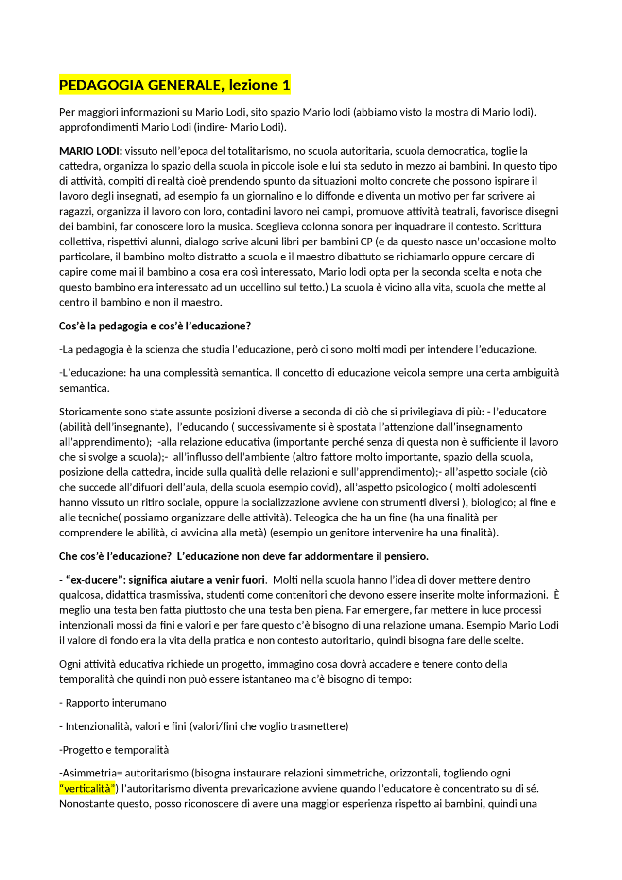 Pedagogia generale lezioni | Appunti di Pedagogia | Docsity