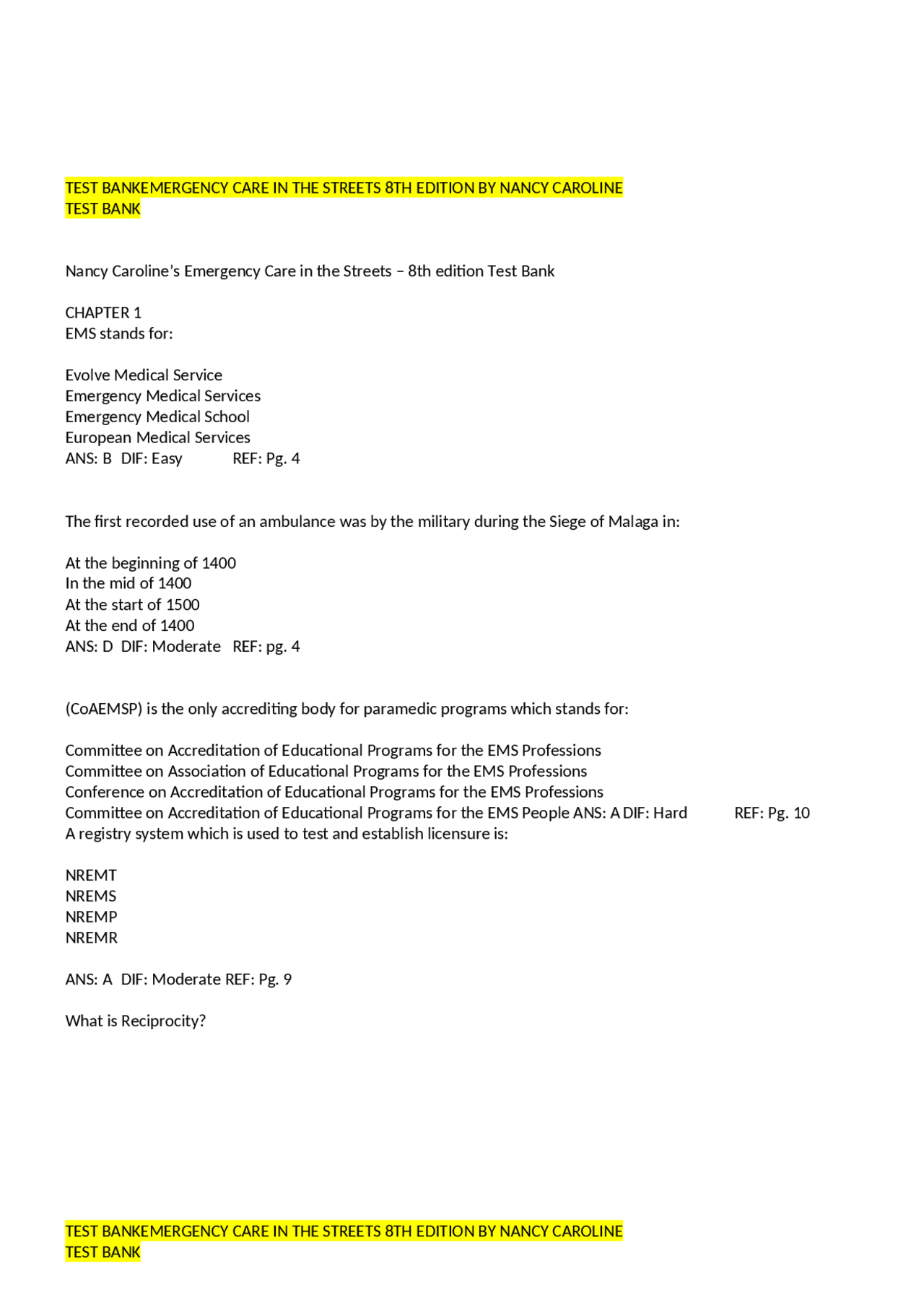 Study Guide For Emergency Care In The Streets