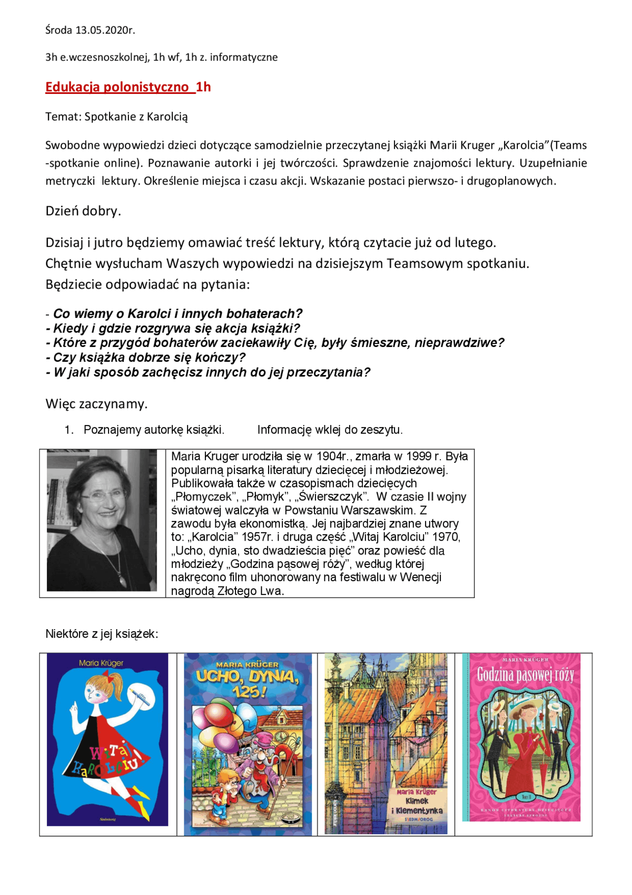 Edukacja polonistyczno 1h | Ćwiczenia Edukacja | Docsity