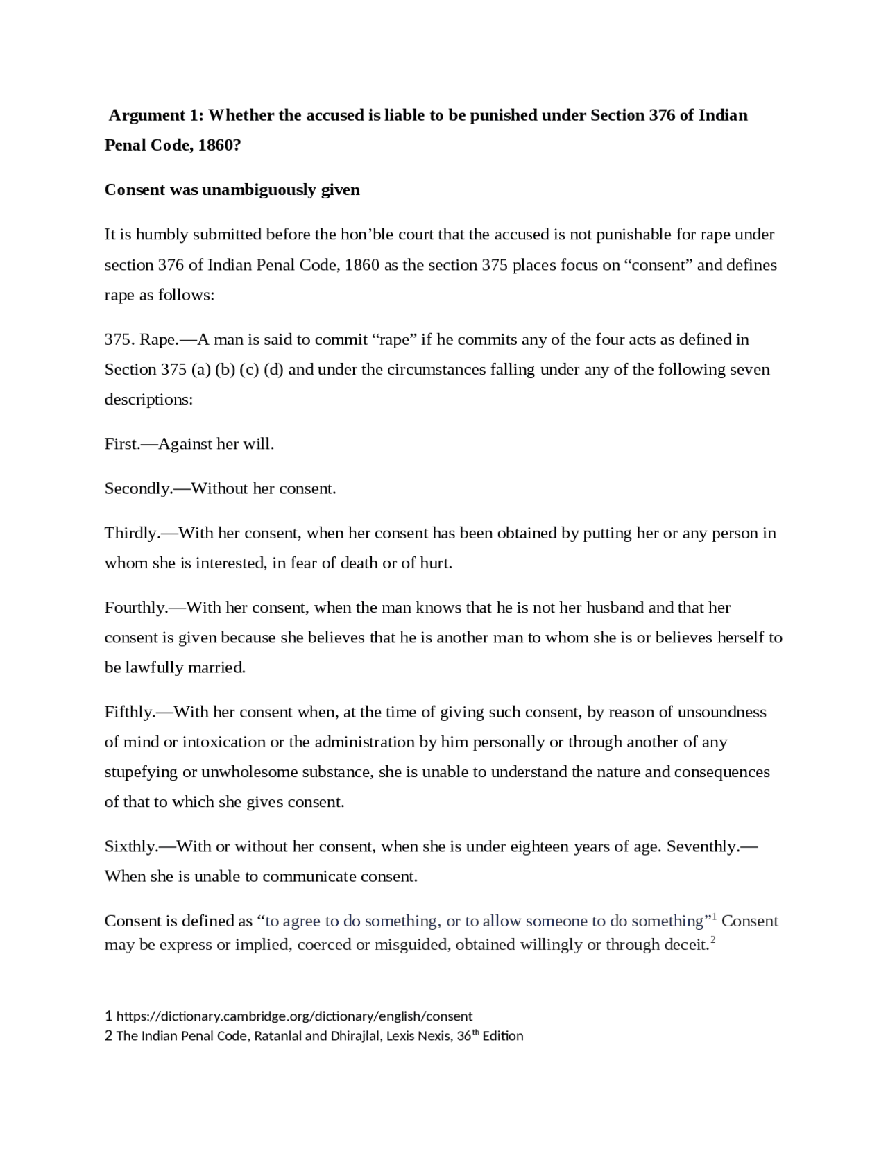 Moot court argument for section 376 | Study Guides, Projects, Research ...